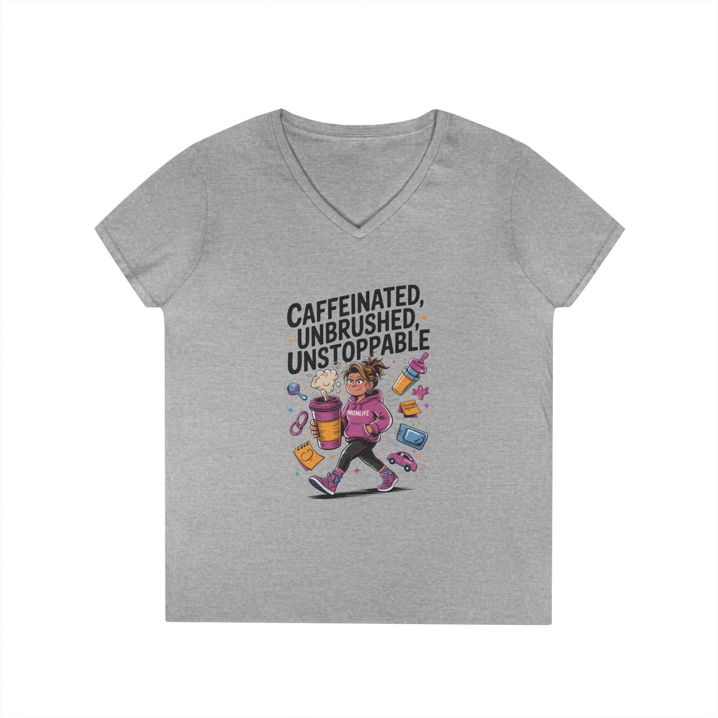 Caffeinated V-Neck Tee, Coffee Lover Shirt, Gift for Moms, Motivation T-Shirt, Mother's Day Gift for Tired Moms, Mother's Day Gift