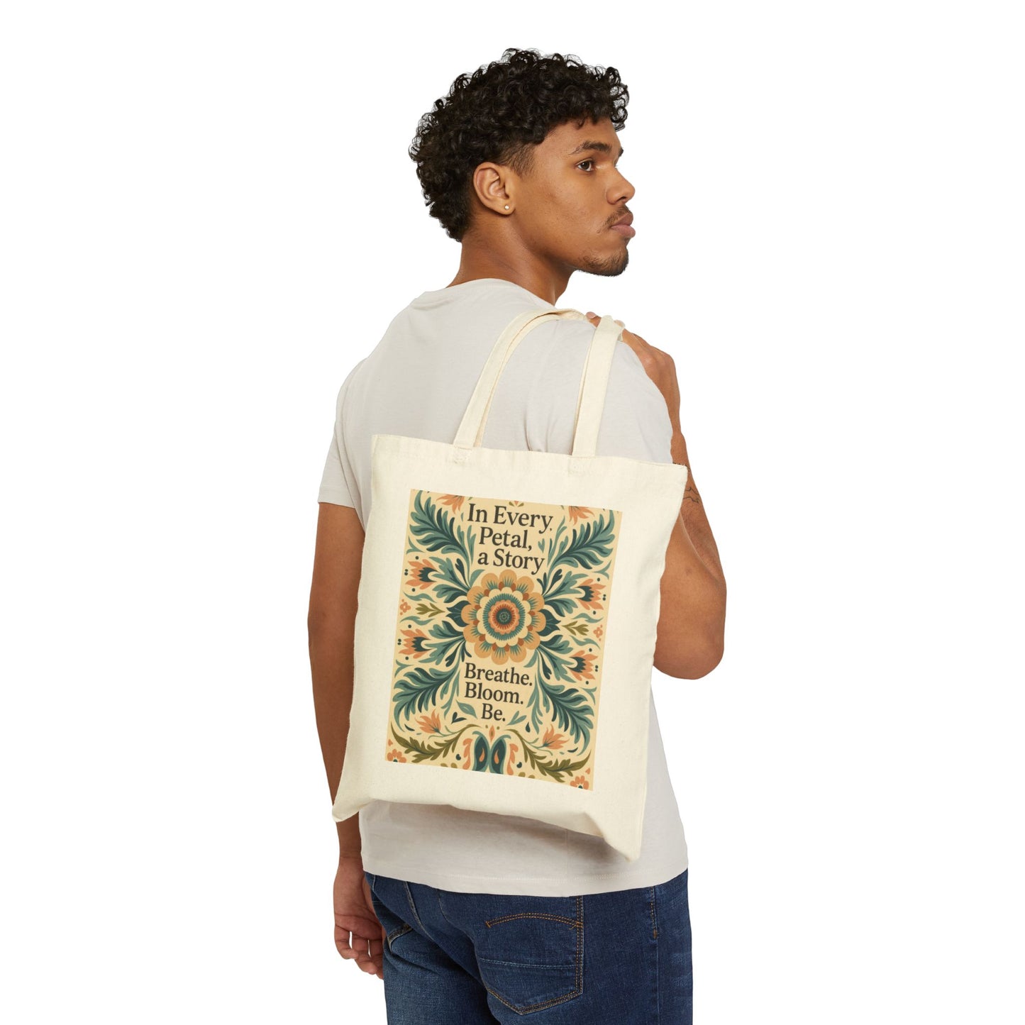 Inspirational Cotton Canvas Tote Bag, Eco-Friendly, Grocery Bag, Gift, Art Tote, Floral Design