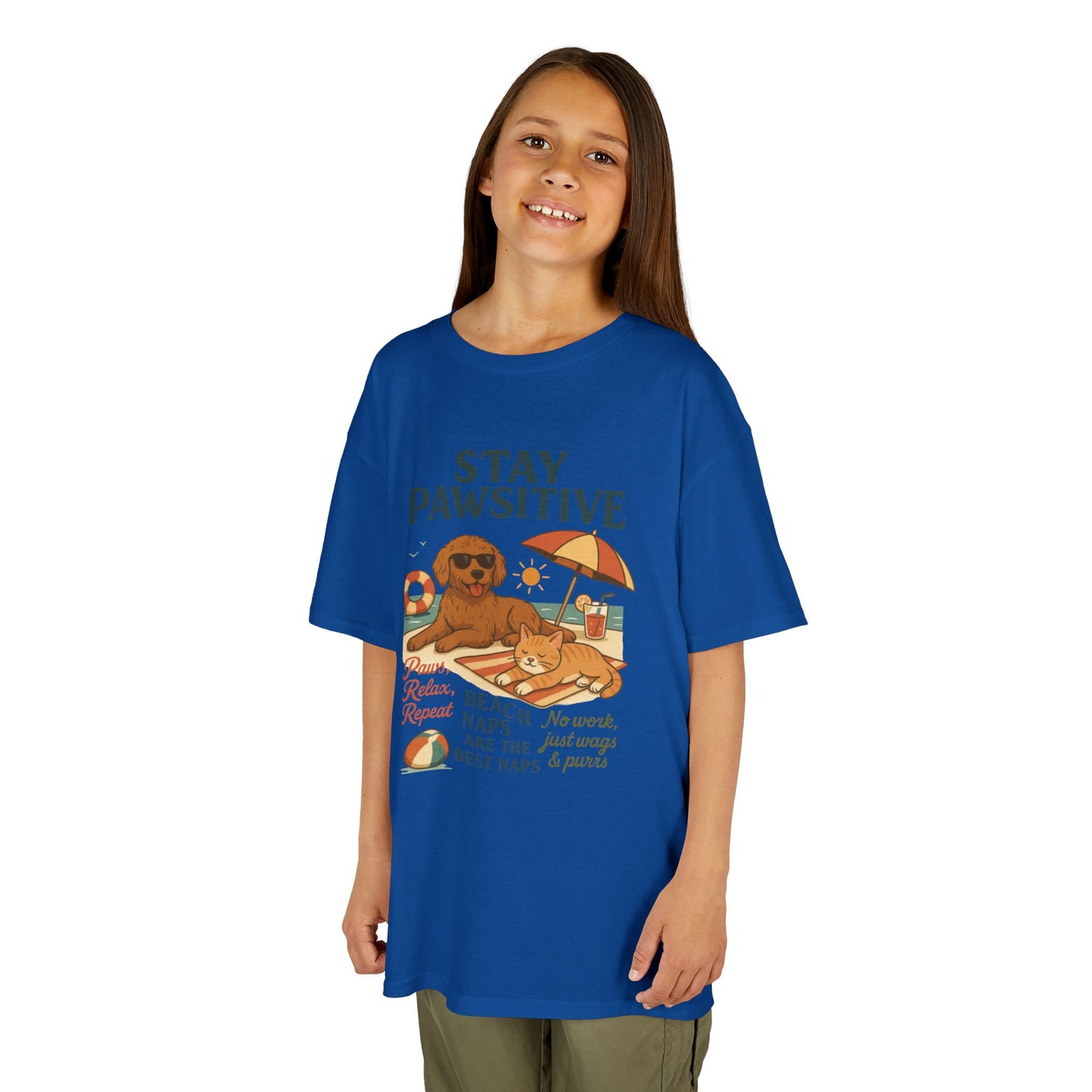 Kids Beach Vibes Tee - Stay Pawsitive, Summer Fun Shirt, Dog Lover Gift, Vacation Outfit, Beach Day Apparel
