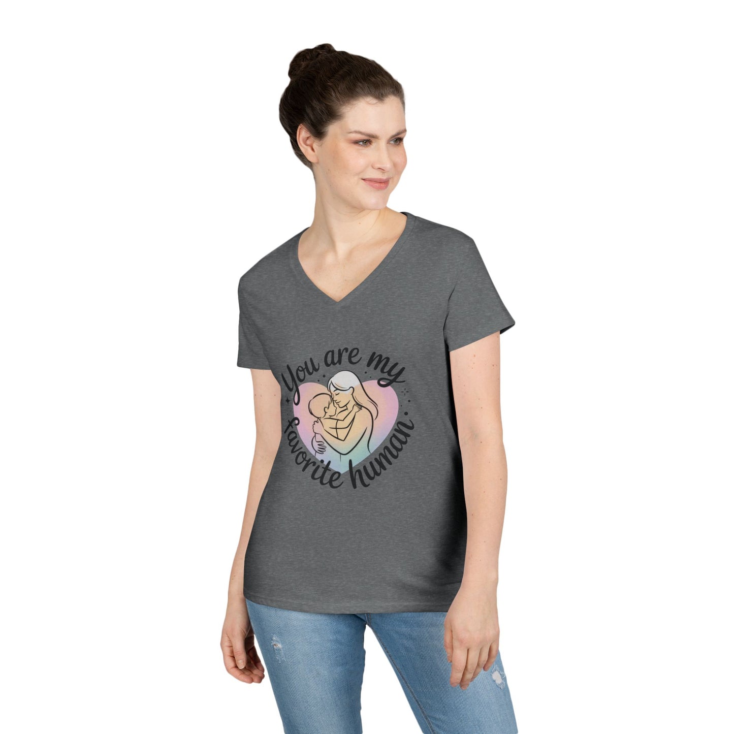 You Are My Favorite Human Mom Baby Tee, Mothers Day Gift, Pastel Heart Ladies V-Neck T-Shirt, Sentimental Mom Shirt