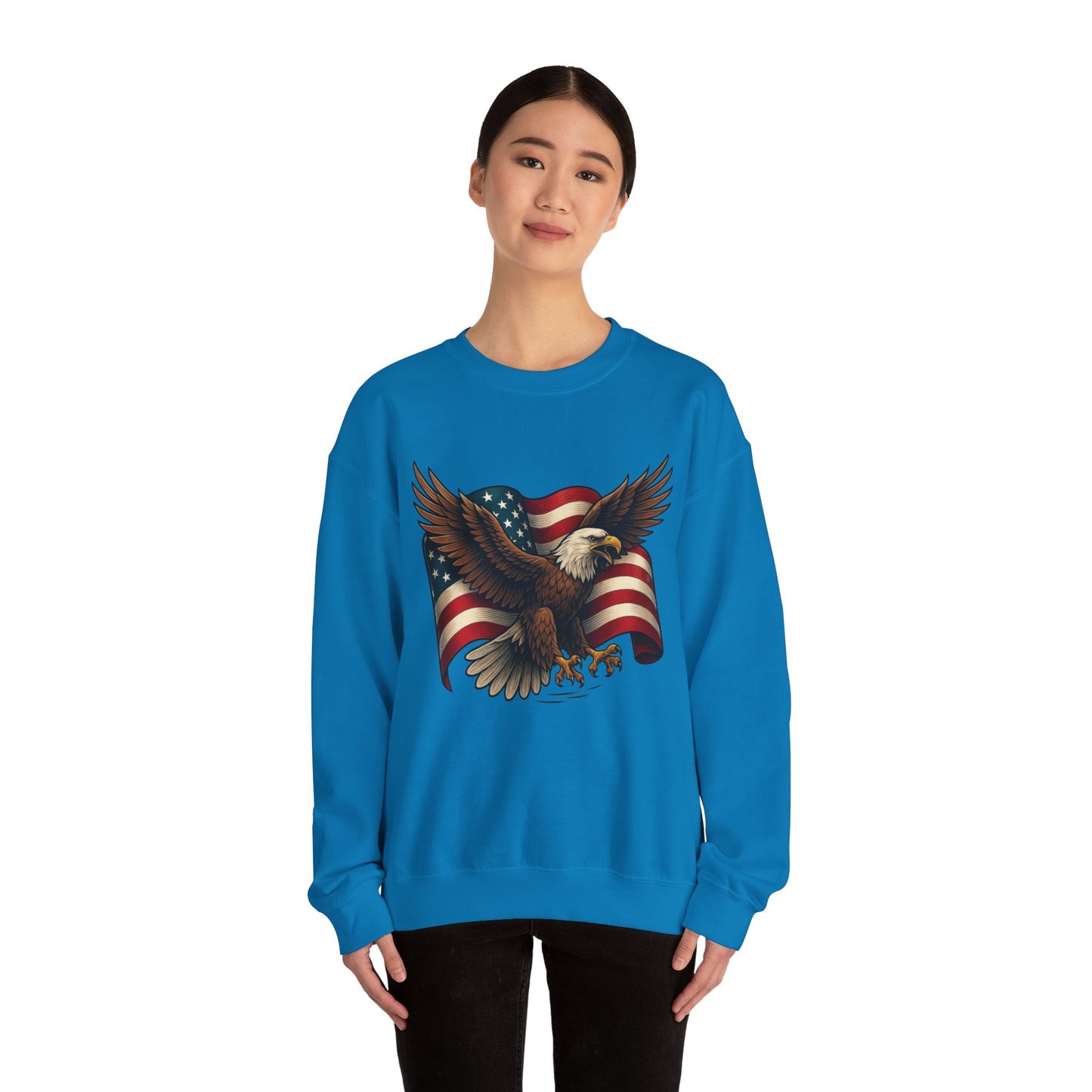 Patriotic Eagle Sweatshirt - Unisex Crewneck, USA Flag Apparel, Memorial Day, Veteran's Day, Independence Day, Gift for Patriots