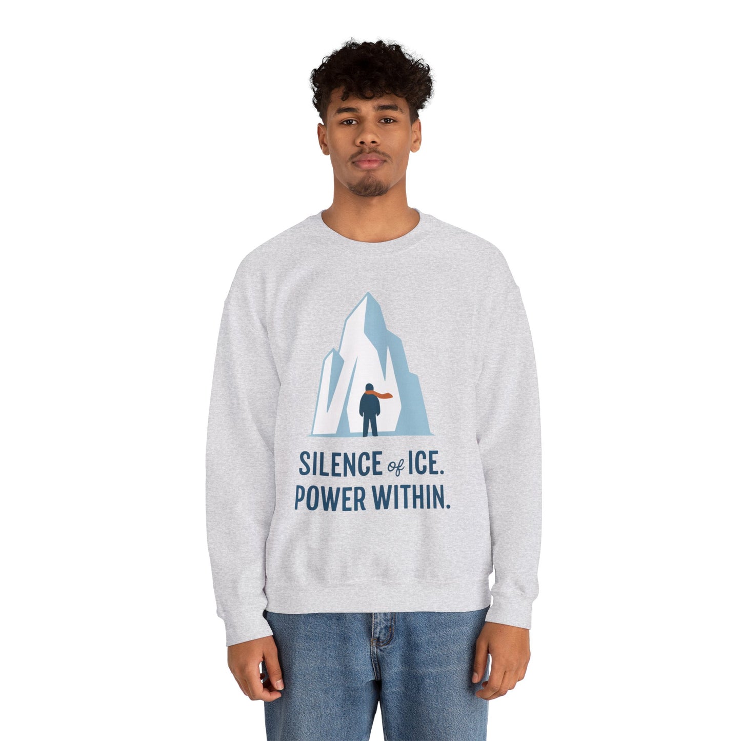 Men's Heavy Blend™ Crewneck Sweatshirt, Silence of Ice Power Within Sweatshirt, Nordic Iceberg Minimalist Pullover