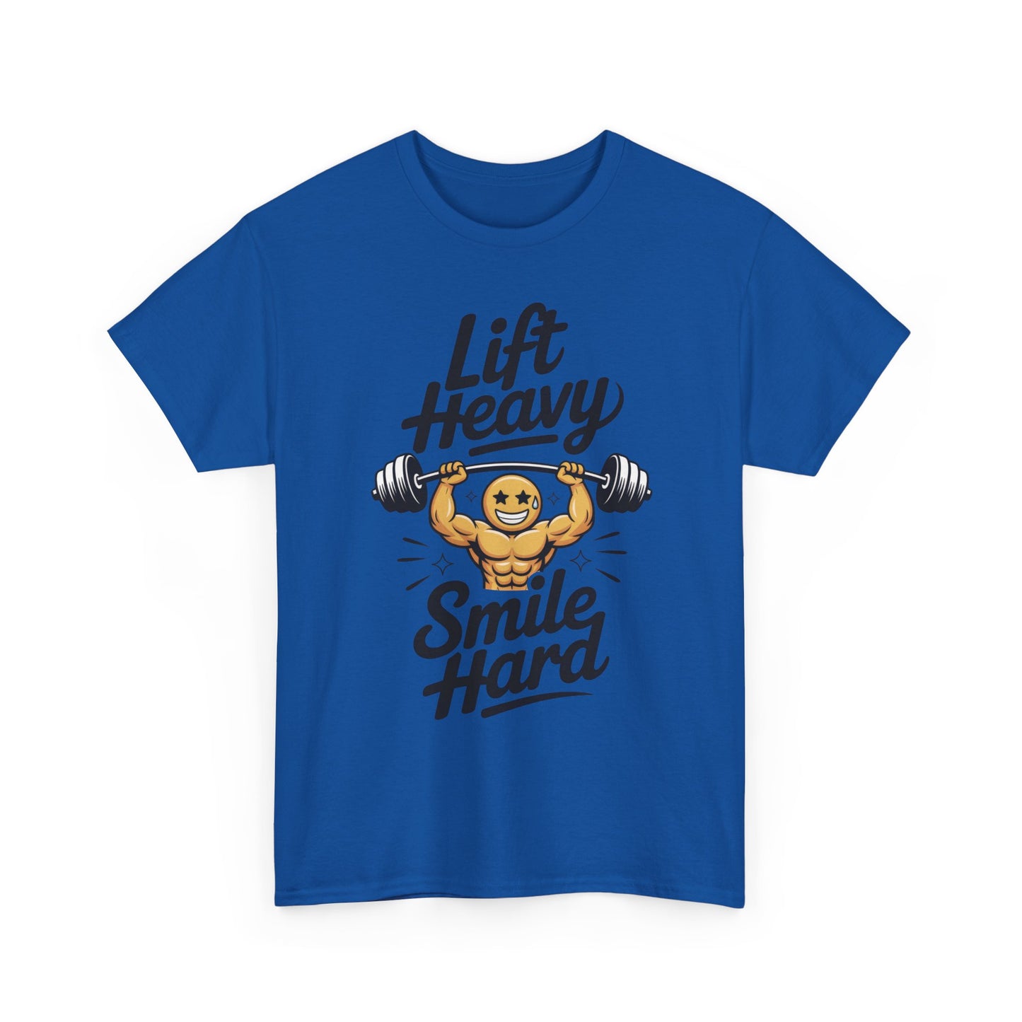 Mens Lift Heavy Smile Hard T-Shirt, Funny Gym Workout Graphic Tee, Mens Gym Tshirt
