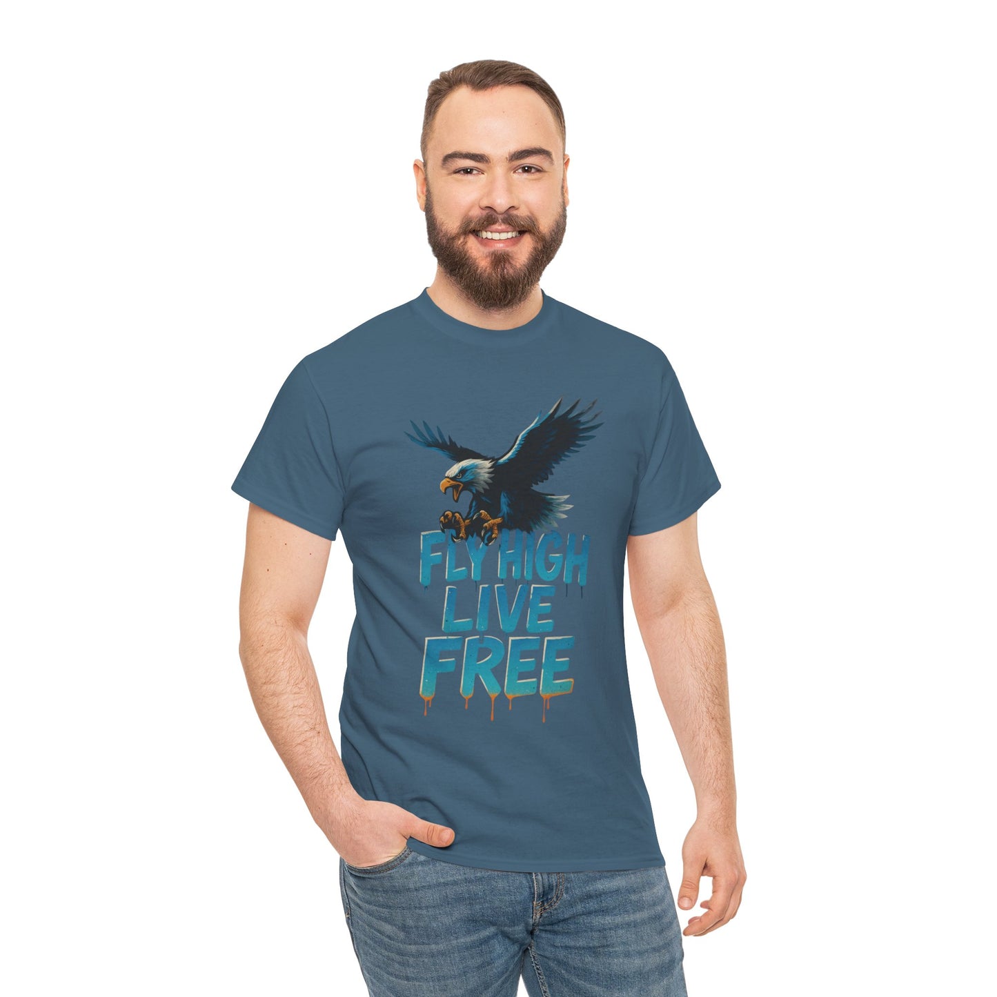 Fly High Live Free Eagle Graphic Mens T-Shirt, Eagle Tee, Fly Free Tee, Wild Flight