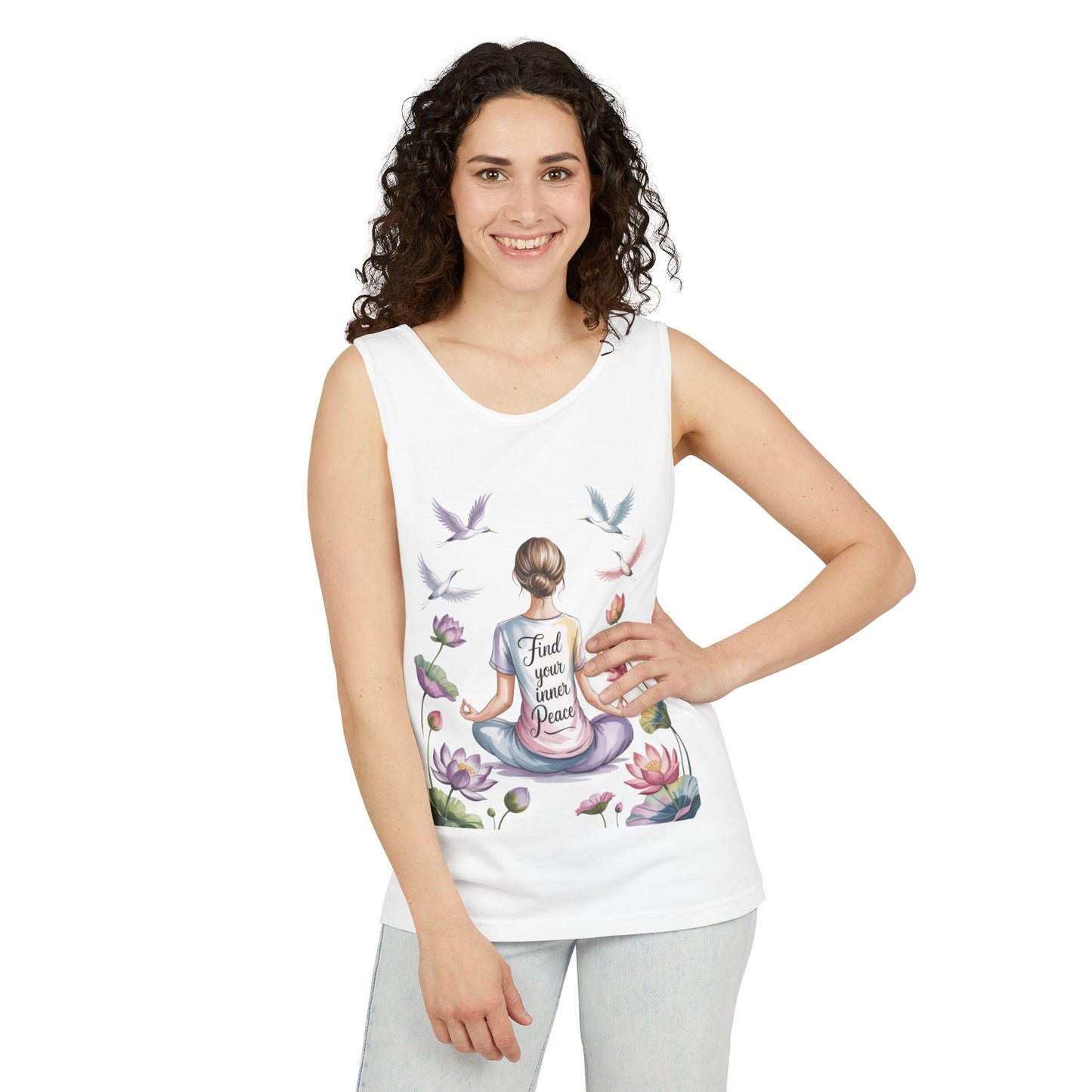 Meditation Floral Womens Tank Top, Find Your Inner Peace, Yoga Apparel, Gift for Mindfulness, Summer Relaxed Wear