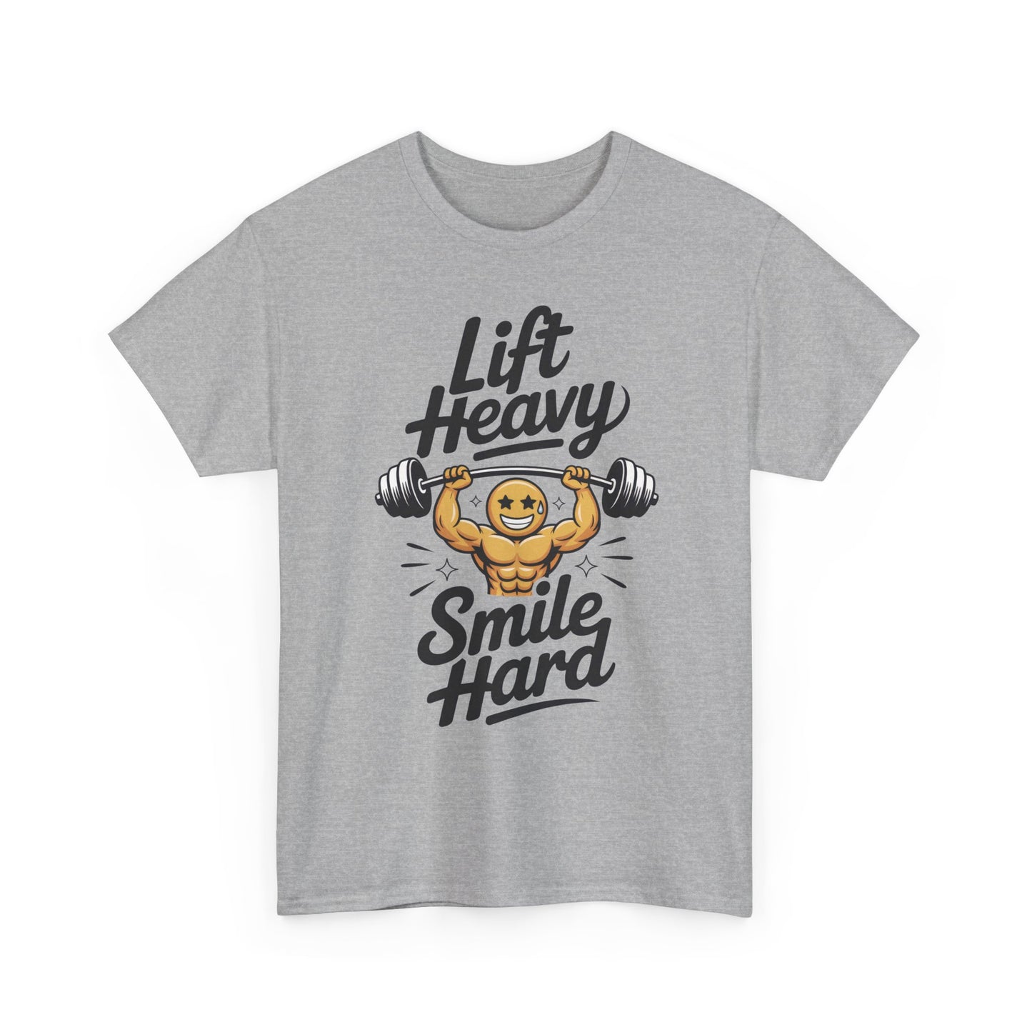 Mens Lift Heavy Smile Hard T-Shirt, Funny Gym Workout Graphic Tee, Mens Gym Tshirt
