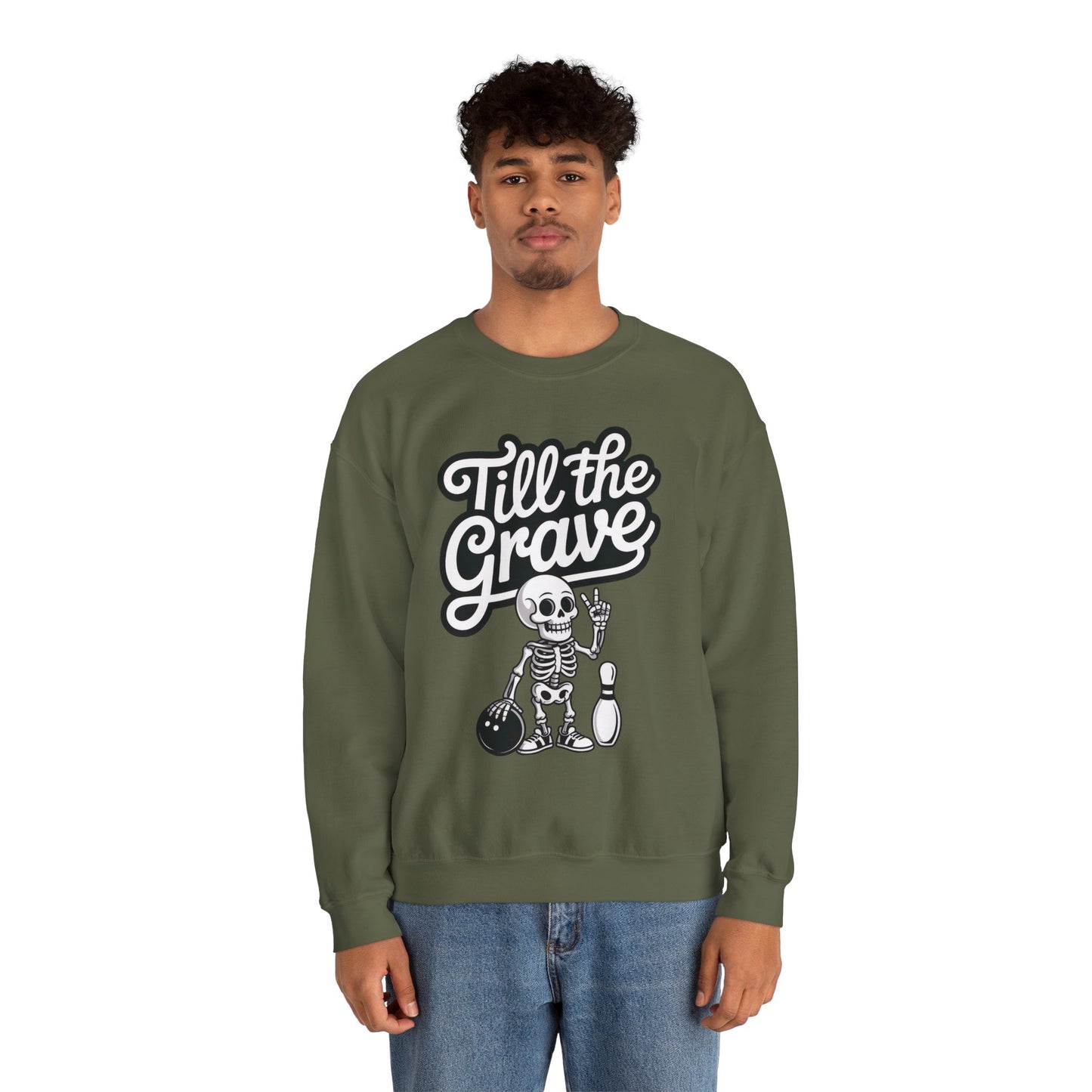 Funny Skeleton Bowling Mens Pullover, Halloween Apparel, Funny Skeleton Bowling Shirt, Casual Mens Crewneck, Cool Bowler Skull Crewneck