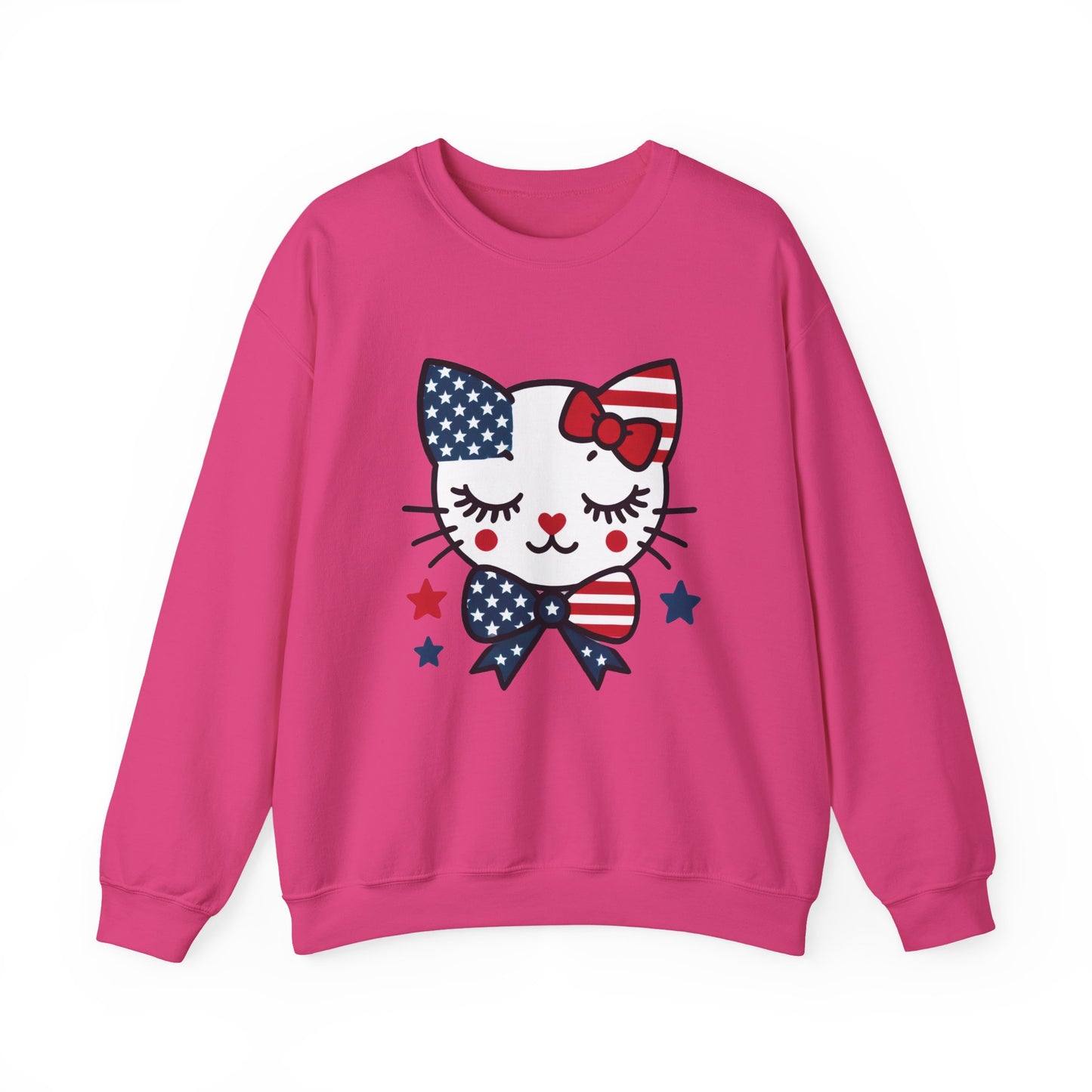 Cute Cat American Flag Sweatshirt, Women's Crewneck, Perfect for 4th of July, Women's Casual Wear, Cat Lovers Gifts