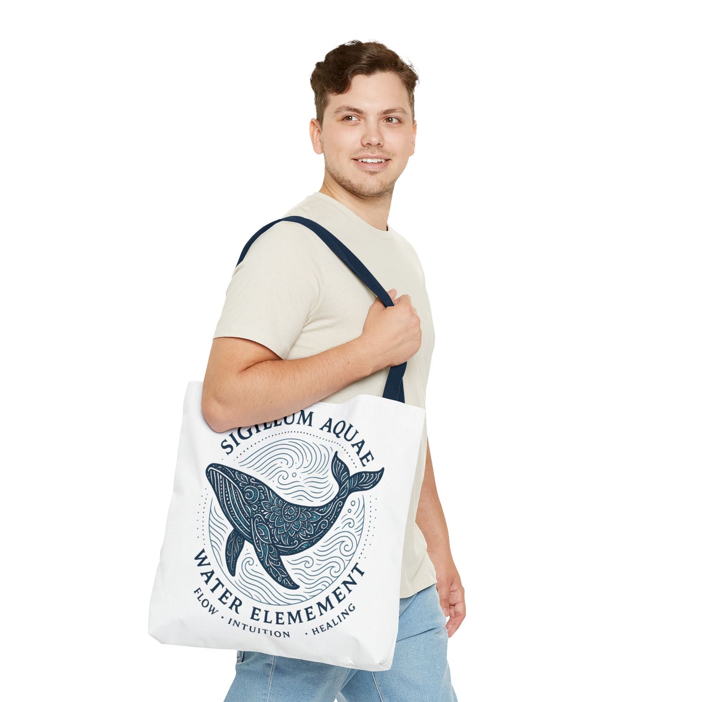 Whale Water Element Tote Bag: Spiritual Gift, Eco-Friendly, Beach Bag, Yoga Accessories, Meditation Essentials, Weekender Bag, Large Bag