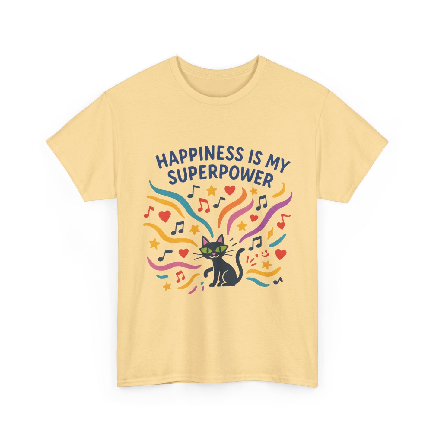 Happiness is My Superpower Tee - Fun Womens Cotton T-Shirt, Gift for Cat Lovers, Cute Pet Apparel, Everyday Wear, Positive Vibes
