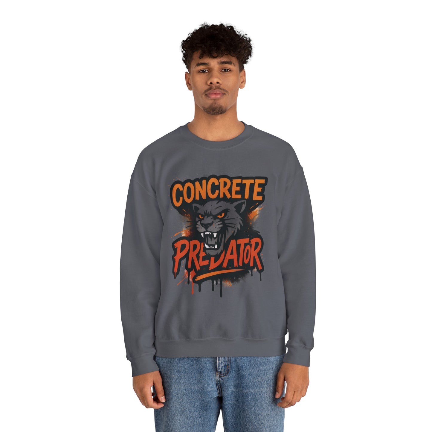 Men's Heavy Blend™ Crewneck Sweatshirt, Concrete Predator Mens Panther Crewneck Sweatshirt