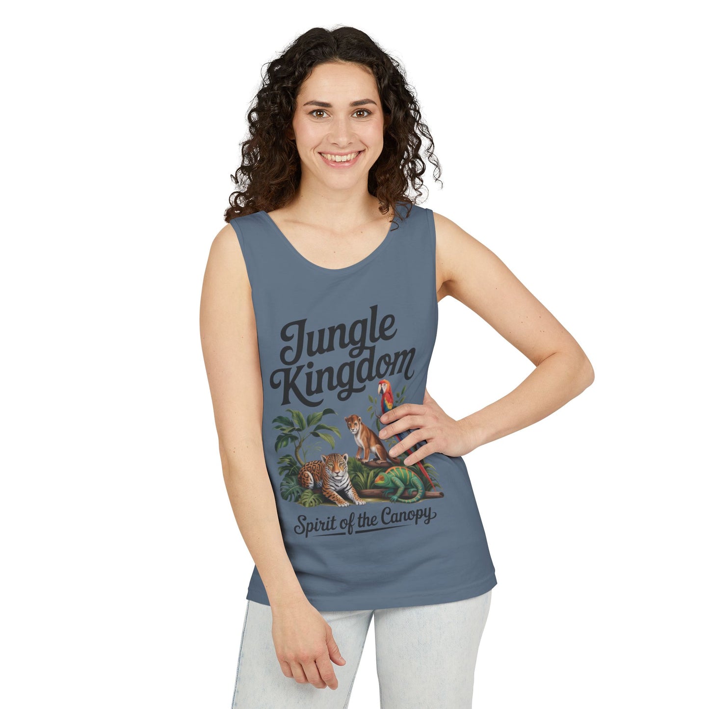 Jungle Kingdom Tank Top, Womens Garment-Dyed Sleeveless Shirt, Spirit of the Canopy Tee, Summer Outfit, Eco-Friendly Casual Wear