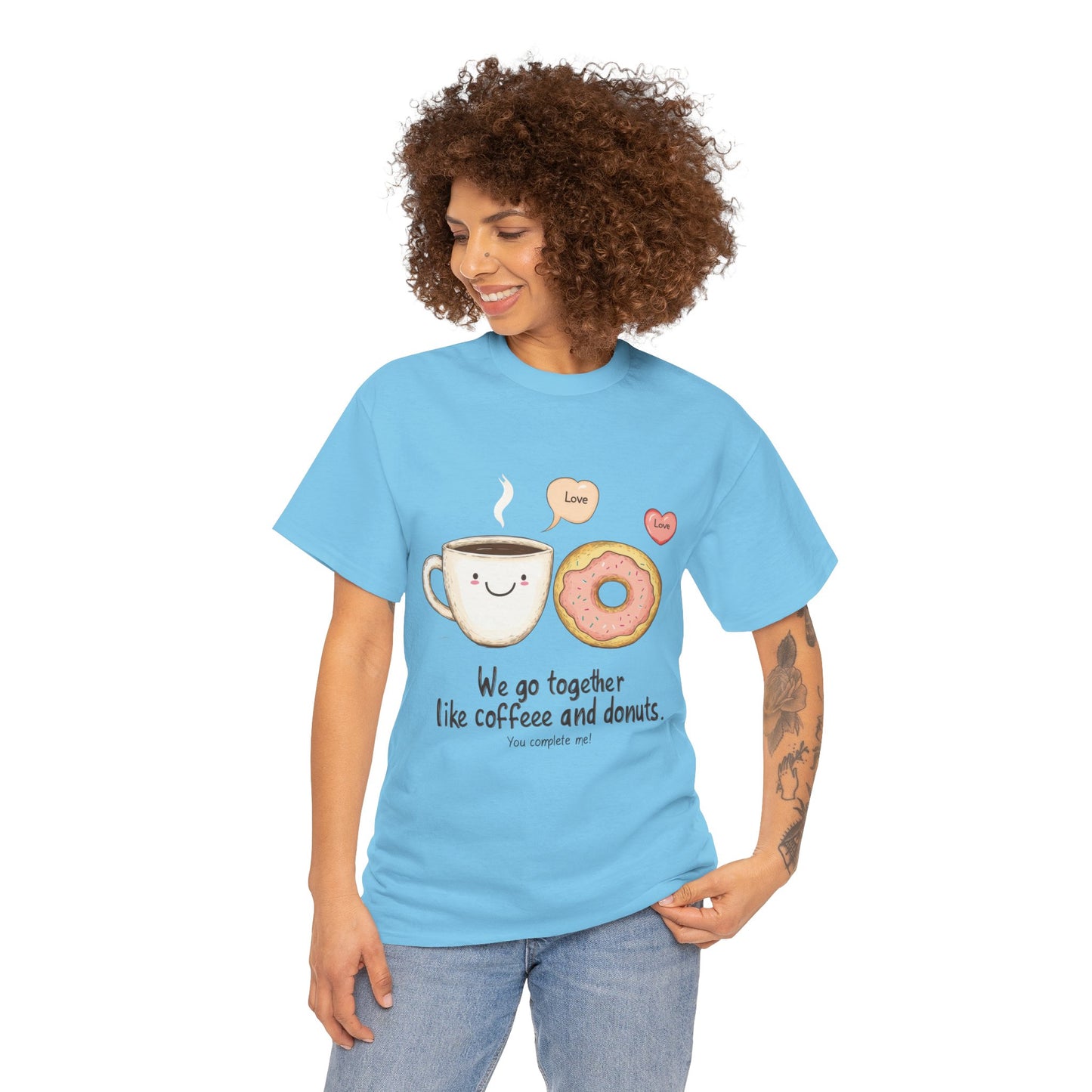 Cute Coffee and Donut Love T-Shirt, Funny Couple Quote, Kawaii Breakfast Graphic Shirt, Gift for Coffee Lovers, Gift for Valentine's Day
