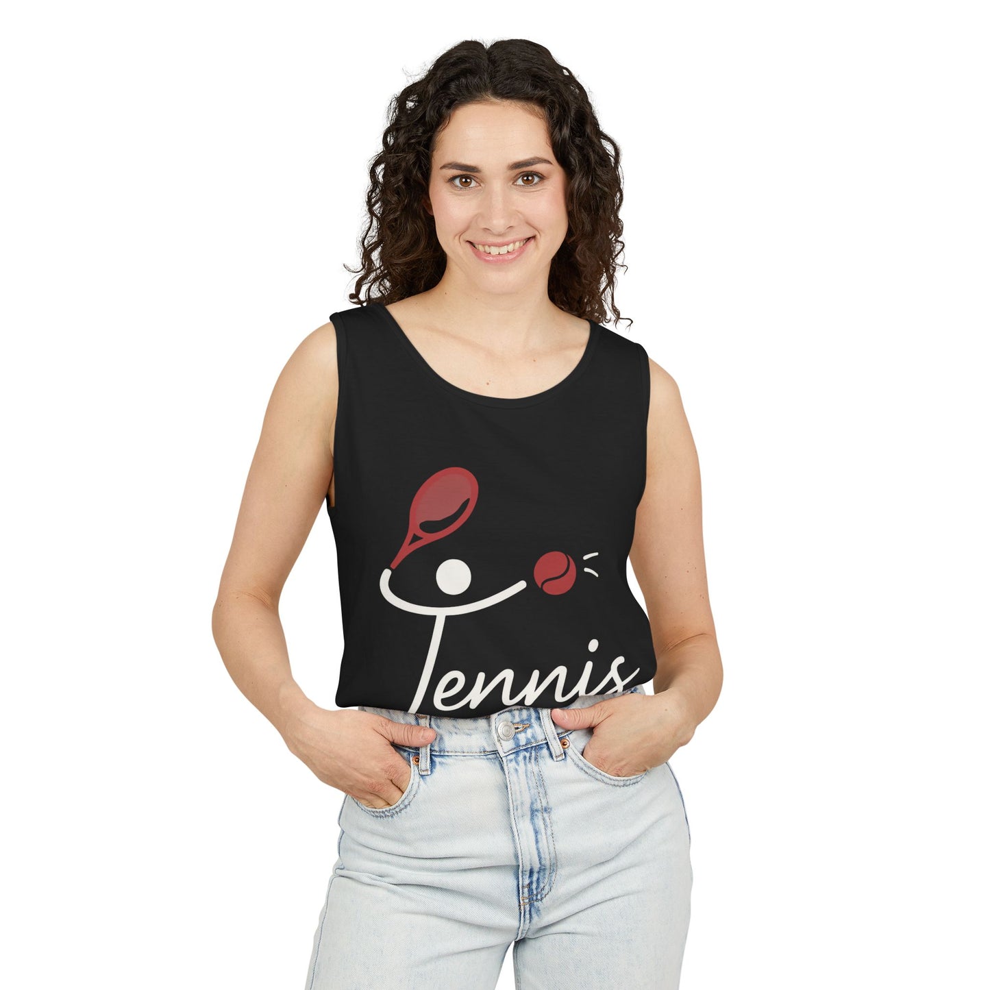 Womens Garment-Dyed Tank Top, Womens Tennis Tank Top, Cute Sports Graphic Top, Workout Gym Activewear Shirt