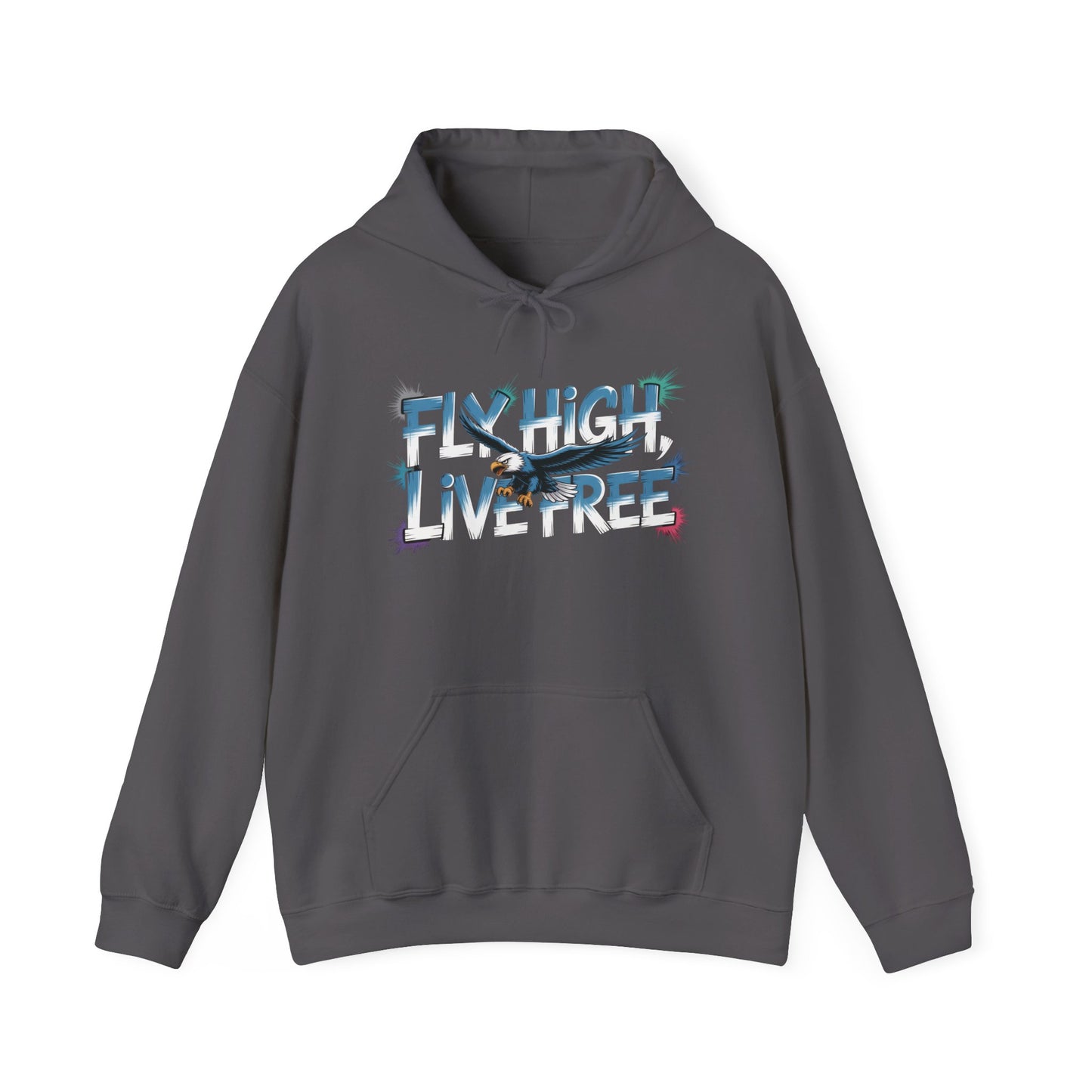 Mens Heavy Blend™ Hooded Sweatshirt, Fly High Live Free Eagle Mens Hoodie Streetwear