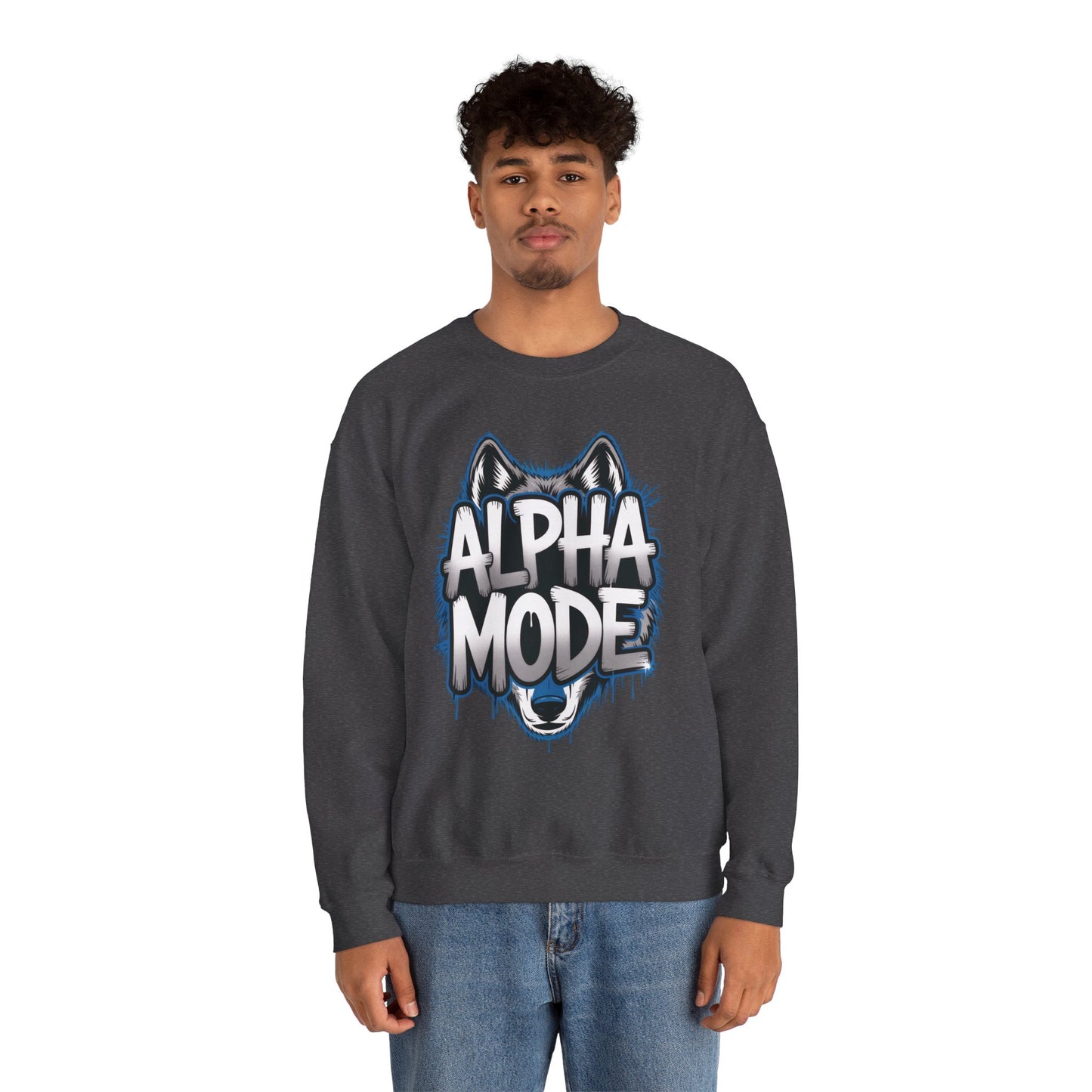 Mens Heavy Blend™ Crewneck Sweatshirt, Alpha Mode Mens Wolf Graphic Crewneck Sweatshirt