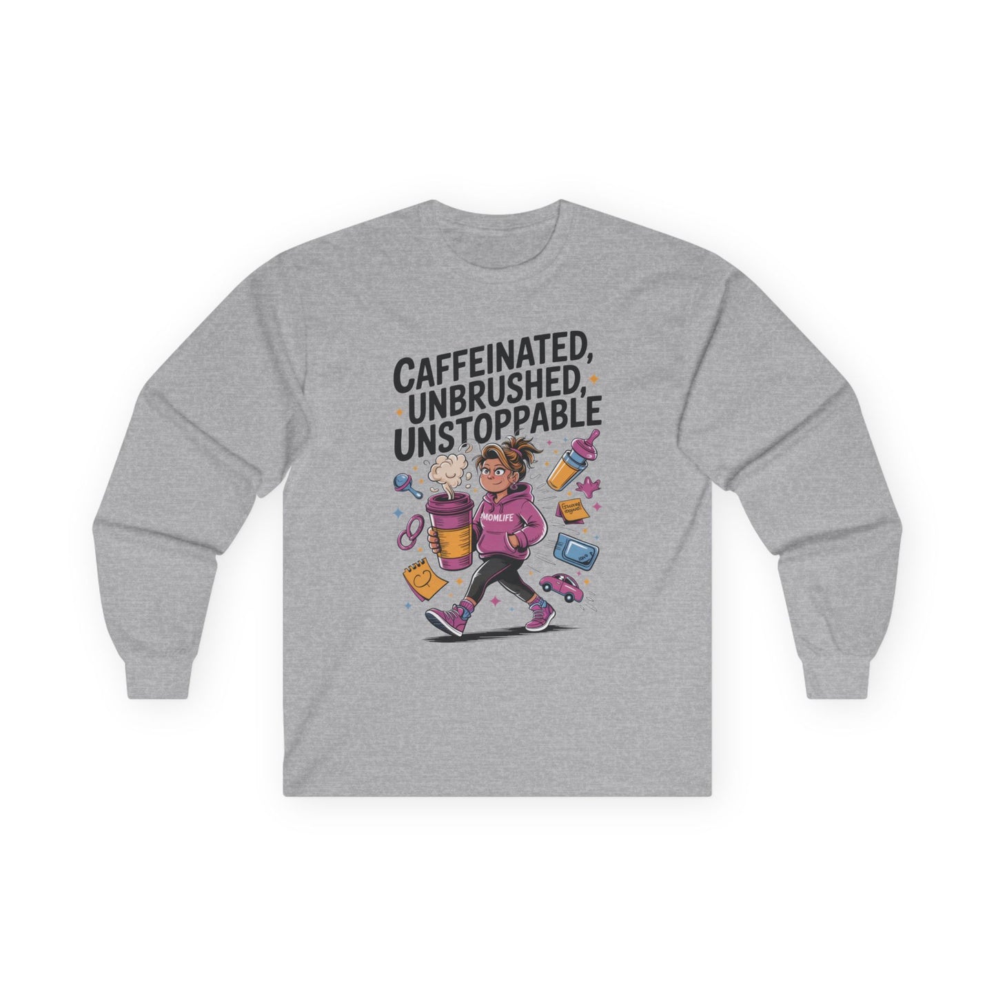 Caffeinated Mom Long Sleeve, Mother's Day Gift,New Mother Tired Mother Gift, Coffee Lover Gift, Coffee Addict Mom Long Sleeve Tee