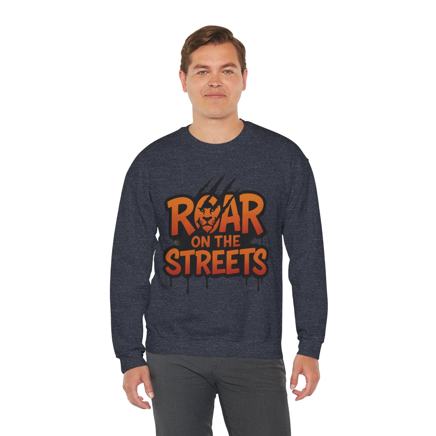 Men's Heavy Blend™ Crewneck Sweatshirt, Roar on the Streets Mens Lion Crewneck Sweatshirt
