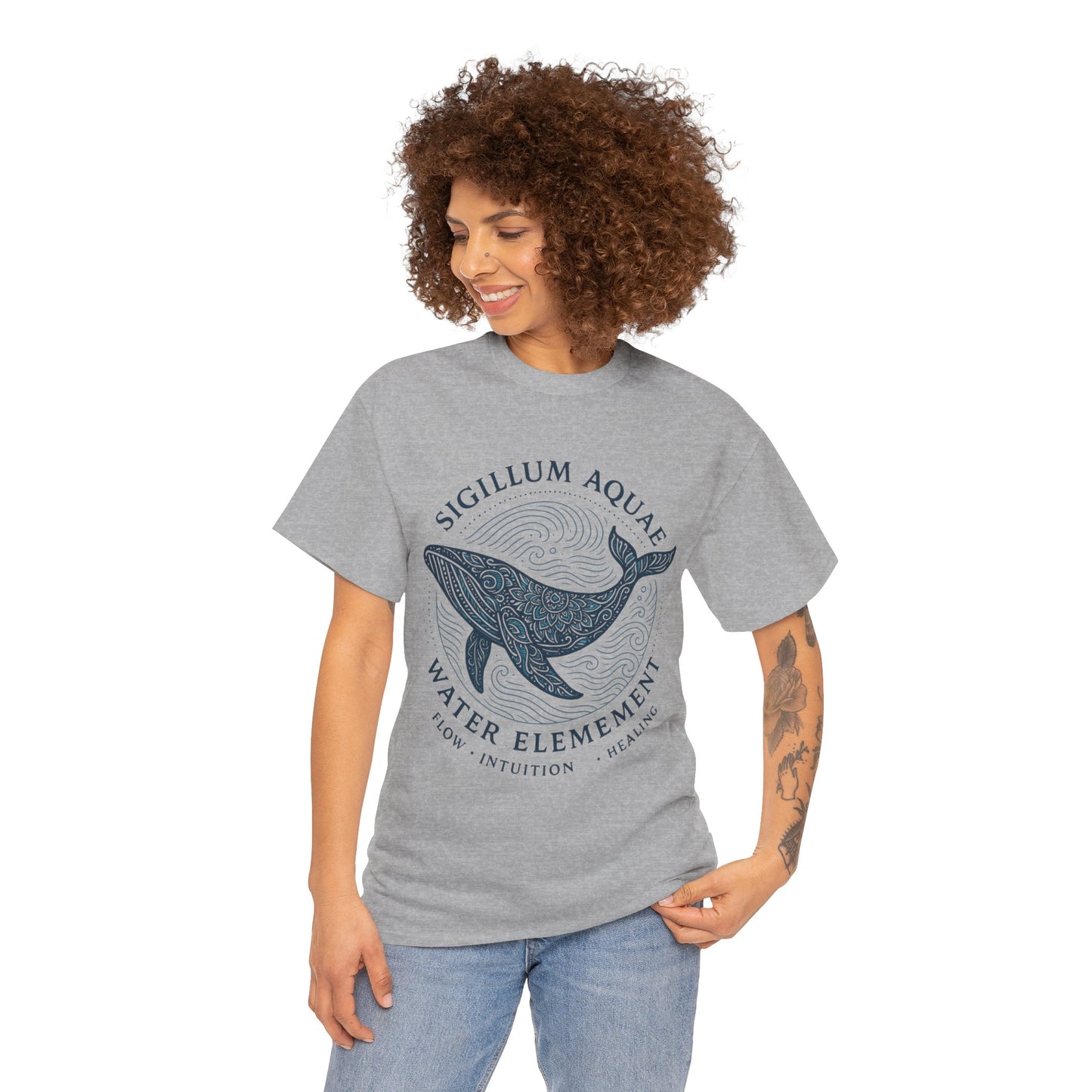 Water Element Whale Tee, Sigillum Aquae Symbol, Flow Intuition Healing, Spiritual Ocean Totem Tee, Nature Energy Shirt, Mindfulness Fashion