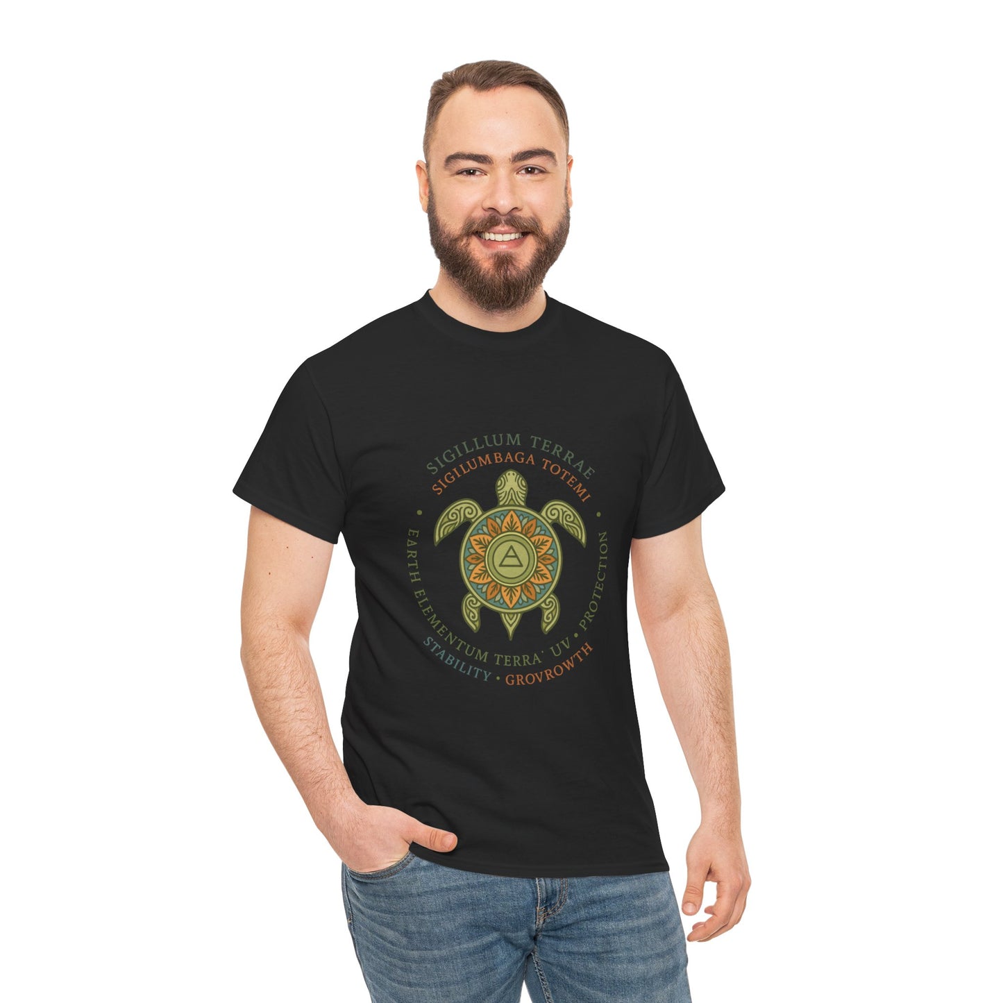 Earth Totem Turtle Unisex T-Shirt, Sigillum Terrae Symbol, Elemental Growth Unisex Tee, Spiritual UV Protection Shirt, Nature Symbol Gift