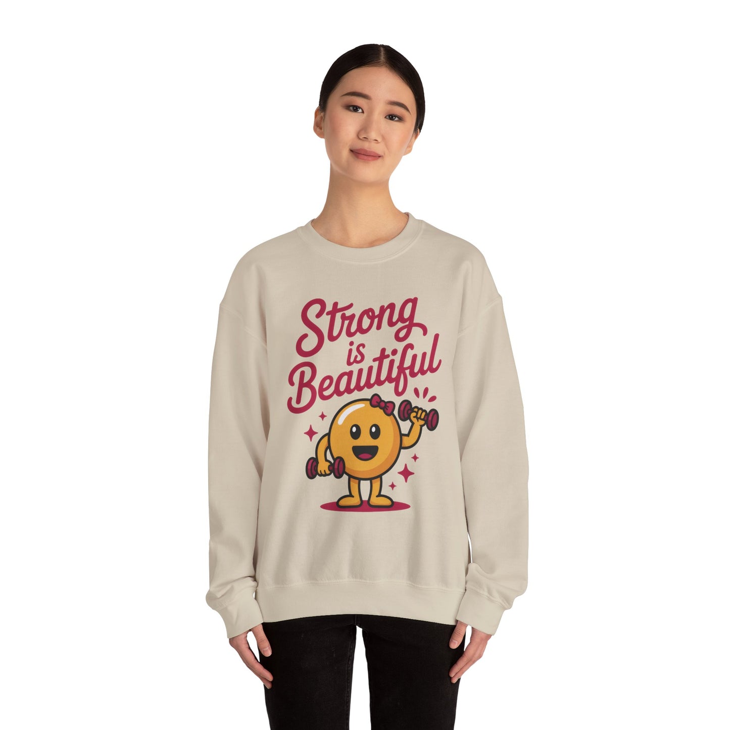 Strong is Beautiful Womens Crewneck Sweatshirt, Cute Fitness Graphic Pullover, Gym and Workout Motivation Sweater, Gift for Fitness Lovers