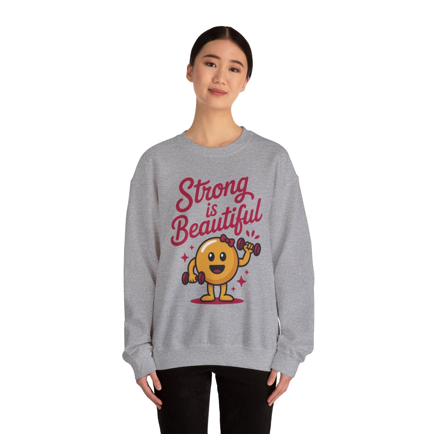 Strong is Beautiful Womens Crewneck Sweatshirt, Cute Fitness Graphic Pullover, Gym and Workout Motivation Sweater, Gift for Fitness Lovers