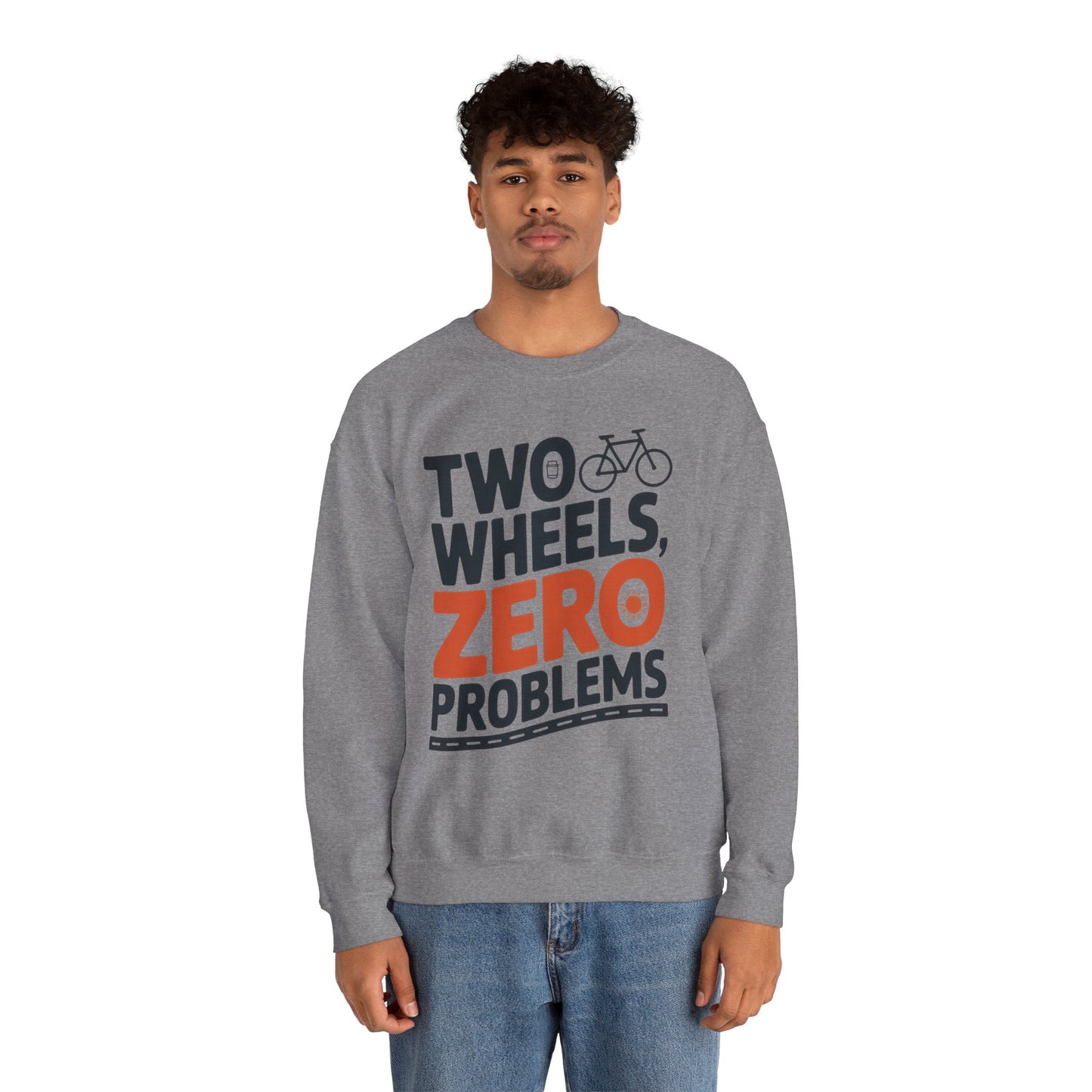 Men's Heavy Blend™ Crewneck Sweatshirt, Two Wheels Zero Problems Mens Casual Biker Sweatshirt, Gift for Cyclists