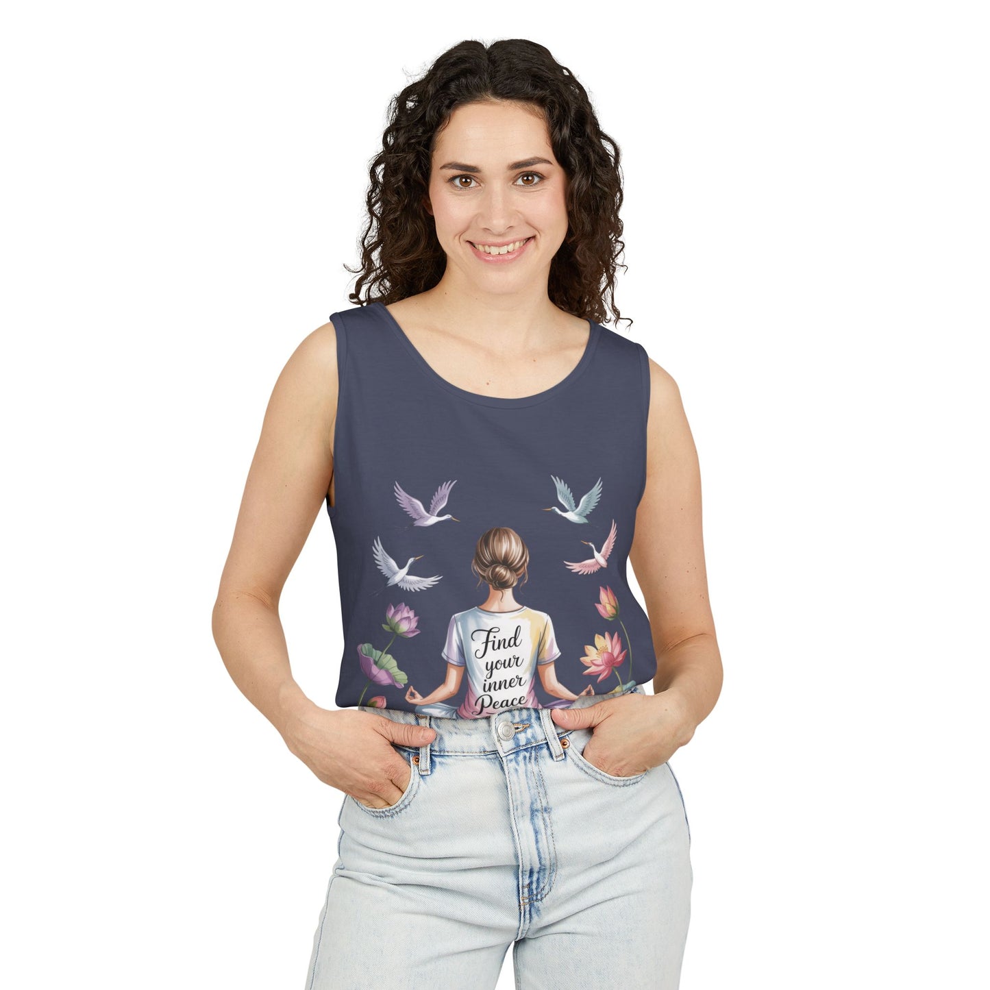 Meditation Floral Womens Tank Top, Find Your Inner Peace, Yoga Apparel, Gift for Mindfulness, Summer Relaxed Wear