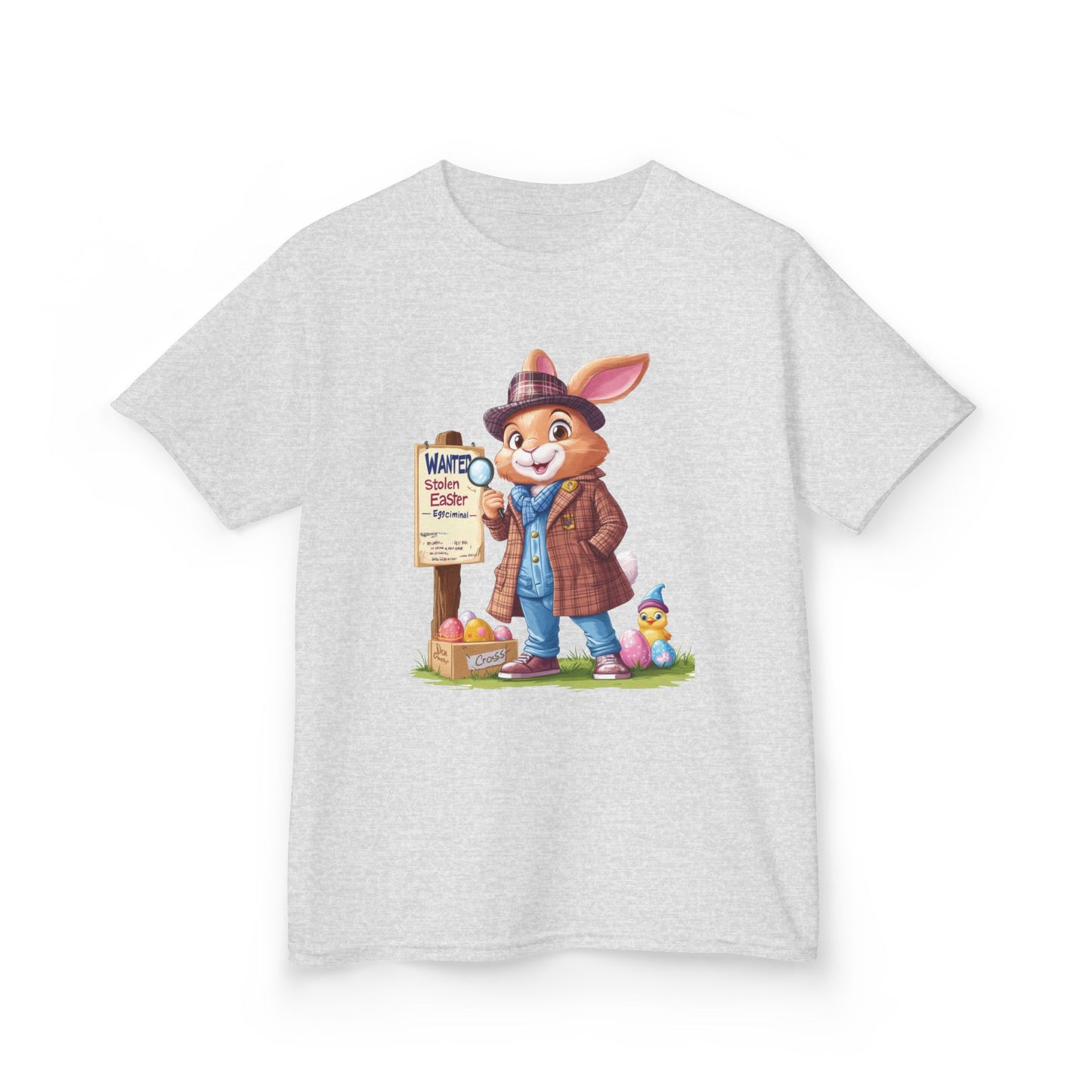 Detective Bunny Easter Kids Tee - Fun Egg Hunt T-Shirt with Mystery Theme, Cute Spring Gift for Kids, Heavy Cotton Easter Outfit