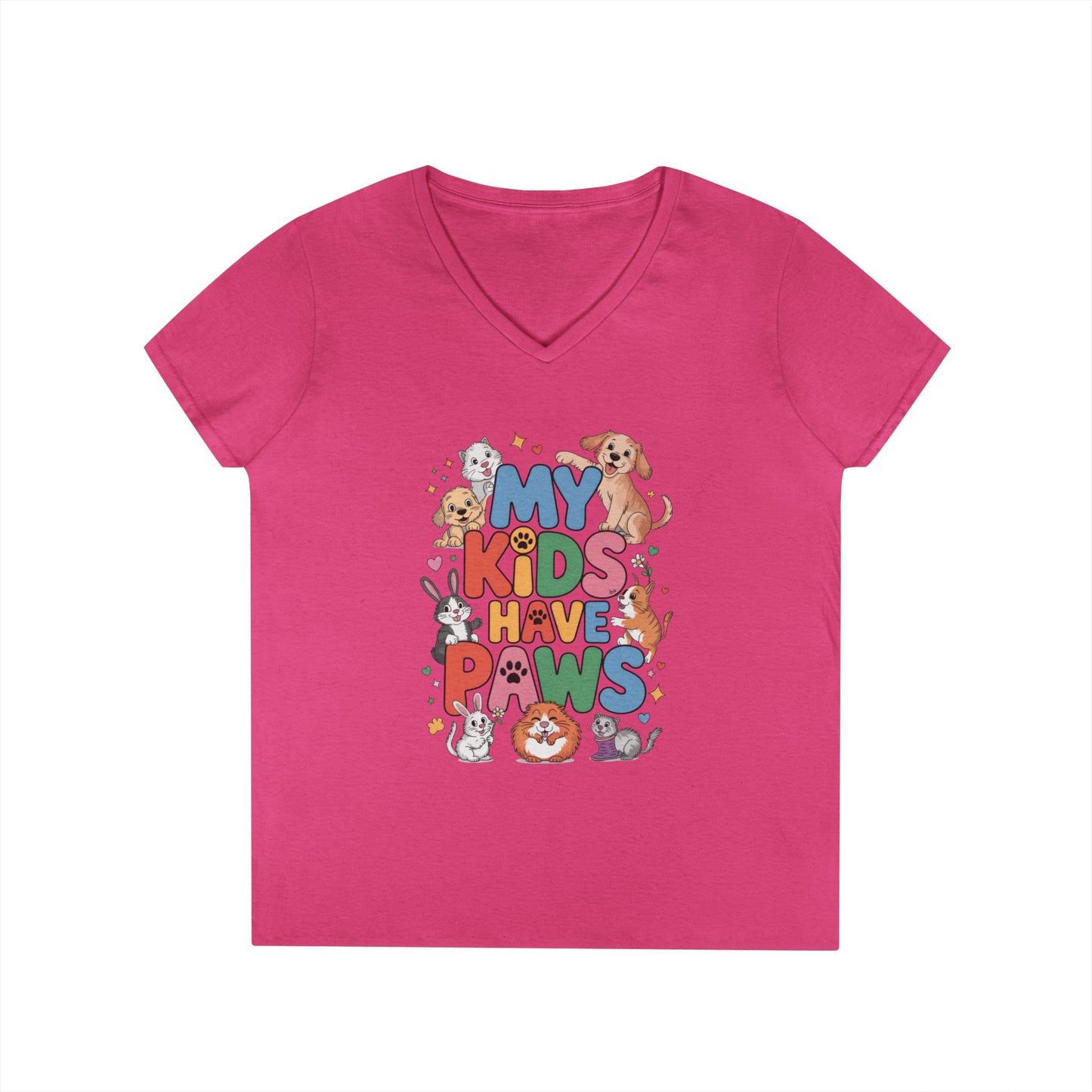My Kids Have Paws V-Neck T-Shirt, Pet Lover Gift, Cute Animal Shirt, Cute Pet Mom Tee, Animal Parent T-Shirt, Dog Cat Bunny Lover Gift