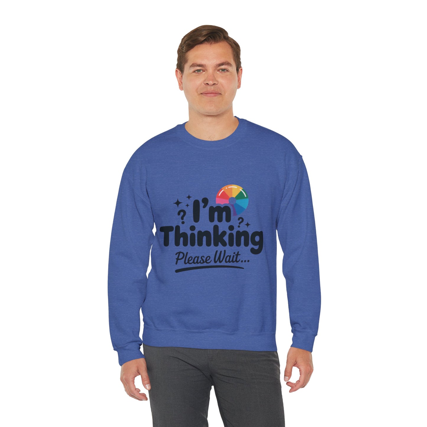Funny - Im Thinking Please Wait - Mens Sweatshirt, Cute Geeky Gift for Introverts, Programmers, Designers, Humor Crewneck, Gift for Adults