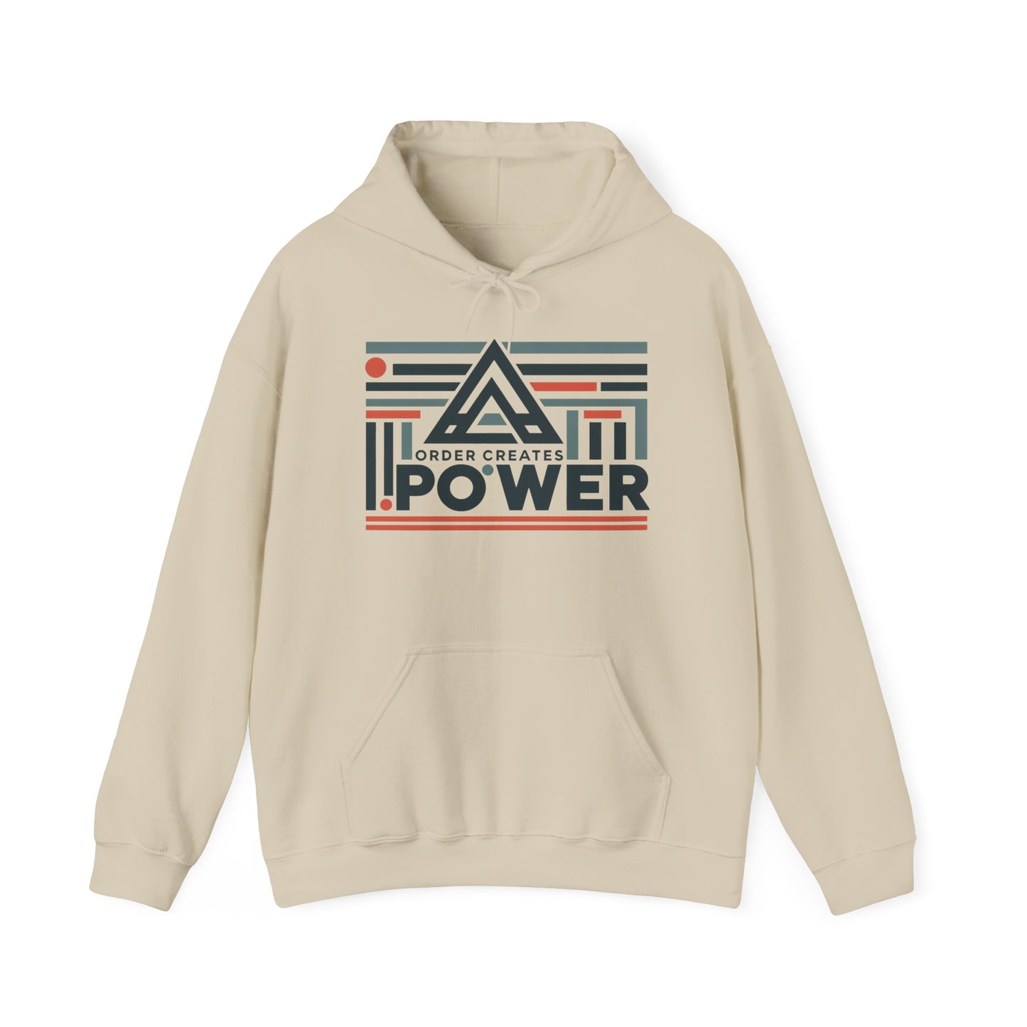 Men's Hoodie Order Creates Power, Geometric Minimal Motivational Graphic Pullover Hoodie, Mens Heavy Blend™ Hooded Sweatshirt