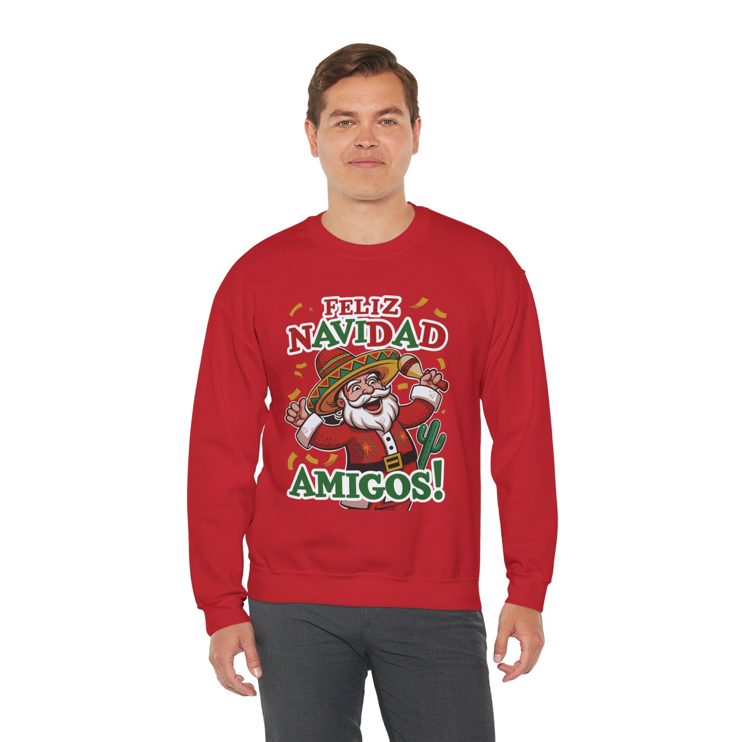 Feliz Navidad Amigos Sweatshirt, Funny Mexican Santa Christmas Jumper, Latin Holiday Fiesta Pullover