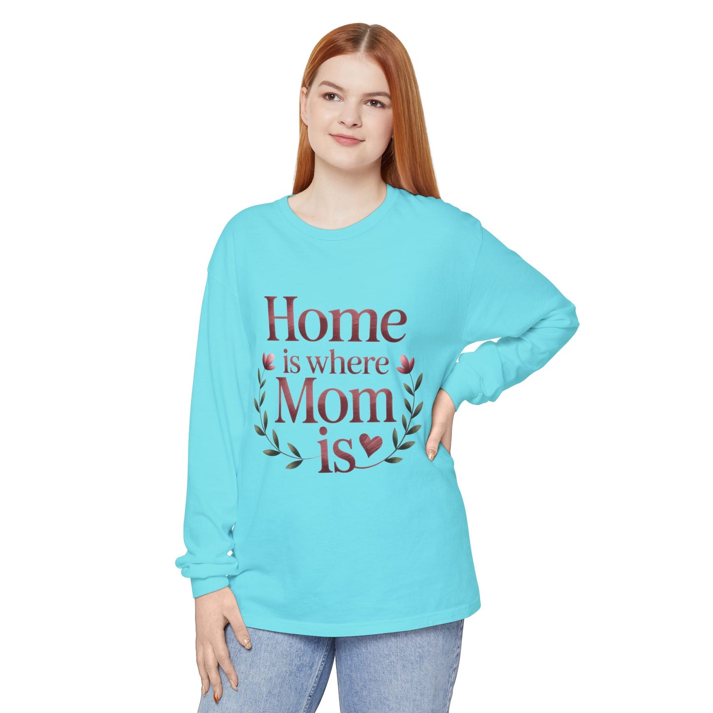 Home is Where Mom Is Long Sleeve T-Shirt, Cozy Gift for Mom, Mother's Day Top, Casual Mom Tee, Family Apparel