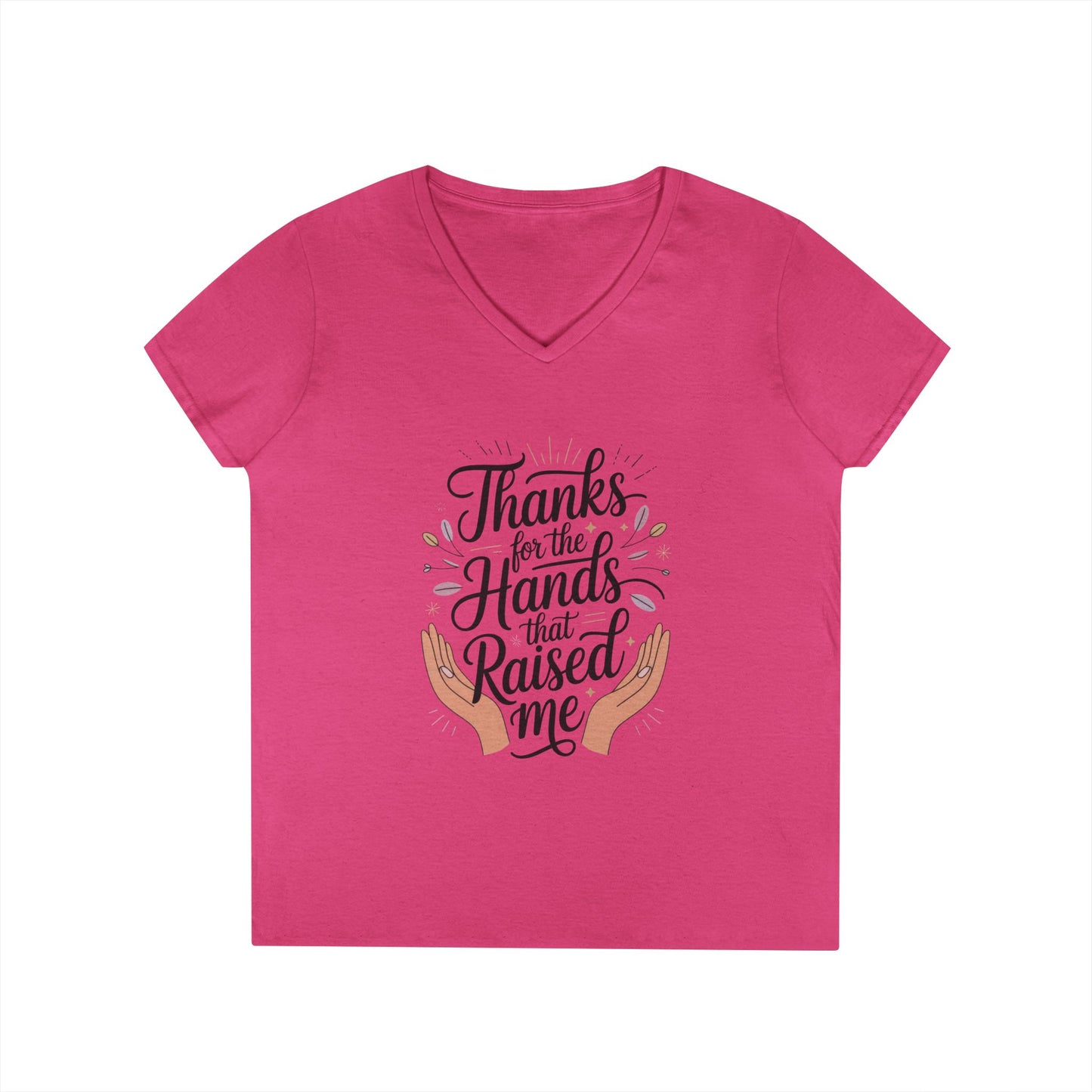 Grateful Hands V-Neck T-Shirt, Mother's Day Gift, Appreciation Tee, Family Love Shirt, Empowering Woman Top, Inspirational Shirt