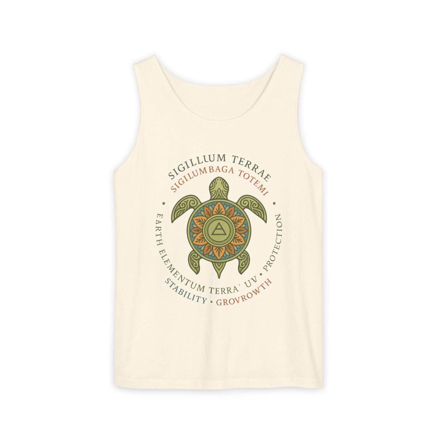Earth Totem Turtle Womens Tank, Sigillum Terrae Symbol, Elemental Growth Tee, Nature-Inspired Tank Top with Protective Symbol, , Beachwear