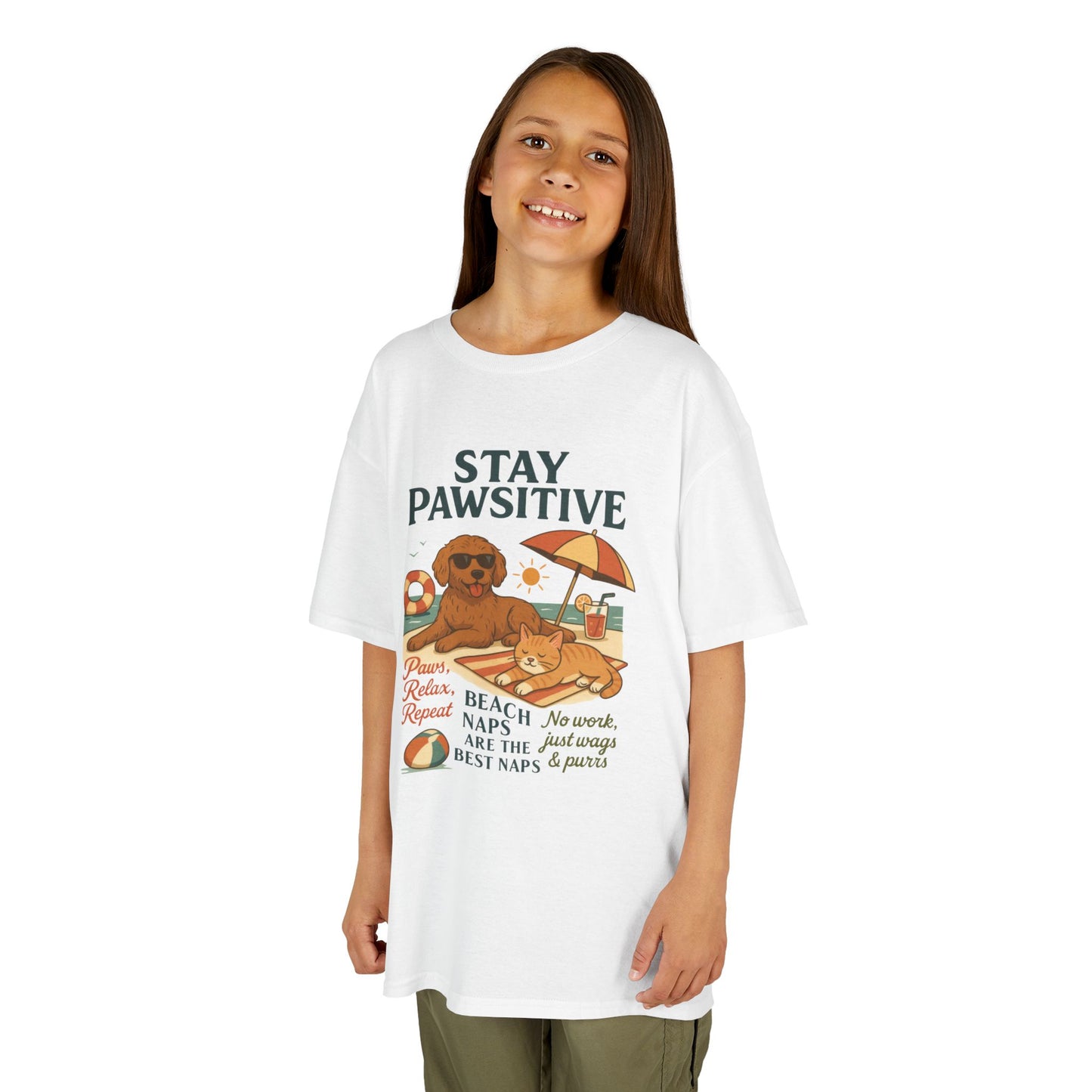 Kids Beach Vibes Tee - Stay Pawsitive, Summer Fun Shirt, Dog Lover Gift, Vacation Outfit, Beach Day Apparel