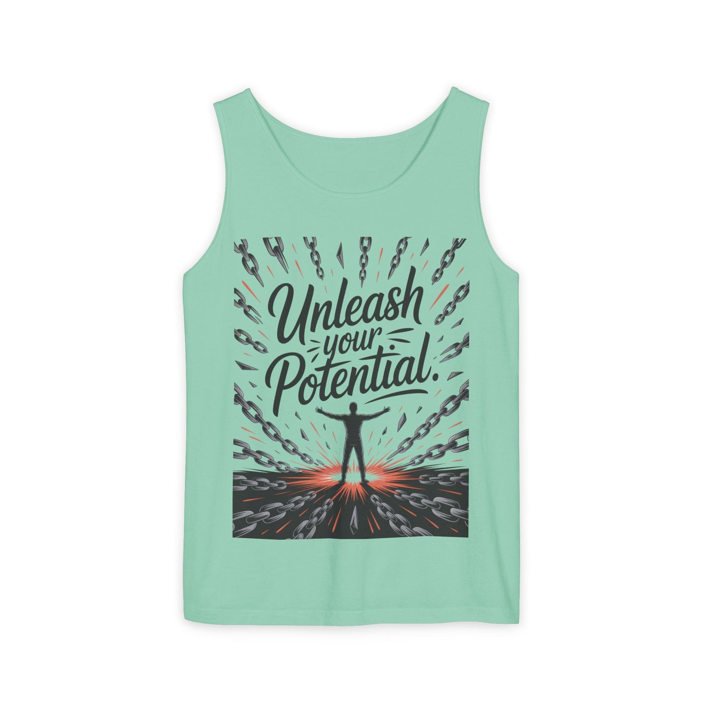Men's Motivational Tank Top, "Unleash Your Potential" Graphic, Inspirational Gym Wear, Fitness Apparel, Summer Top, Gift for Him