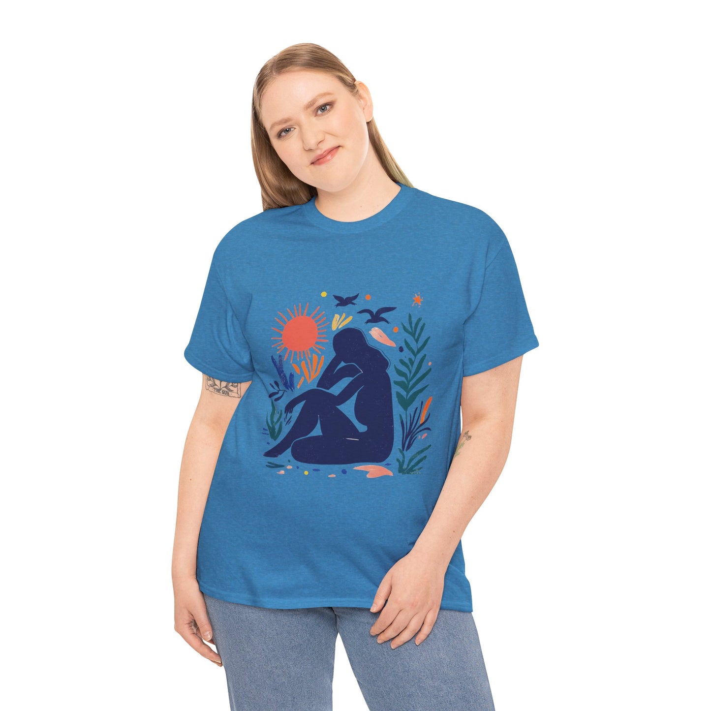 Boho Chic Unisex T-Shirt, Minimal Abstract Woman T-Shirt, Tee for Nature Lovers, Sun and Nature Print, Artistic Silhouette Tee