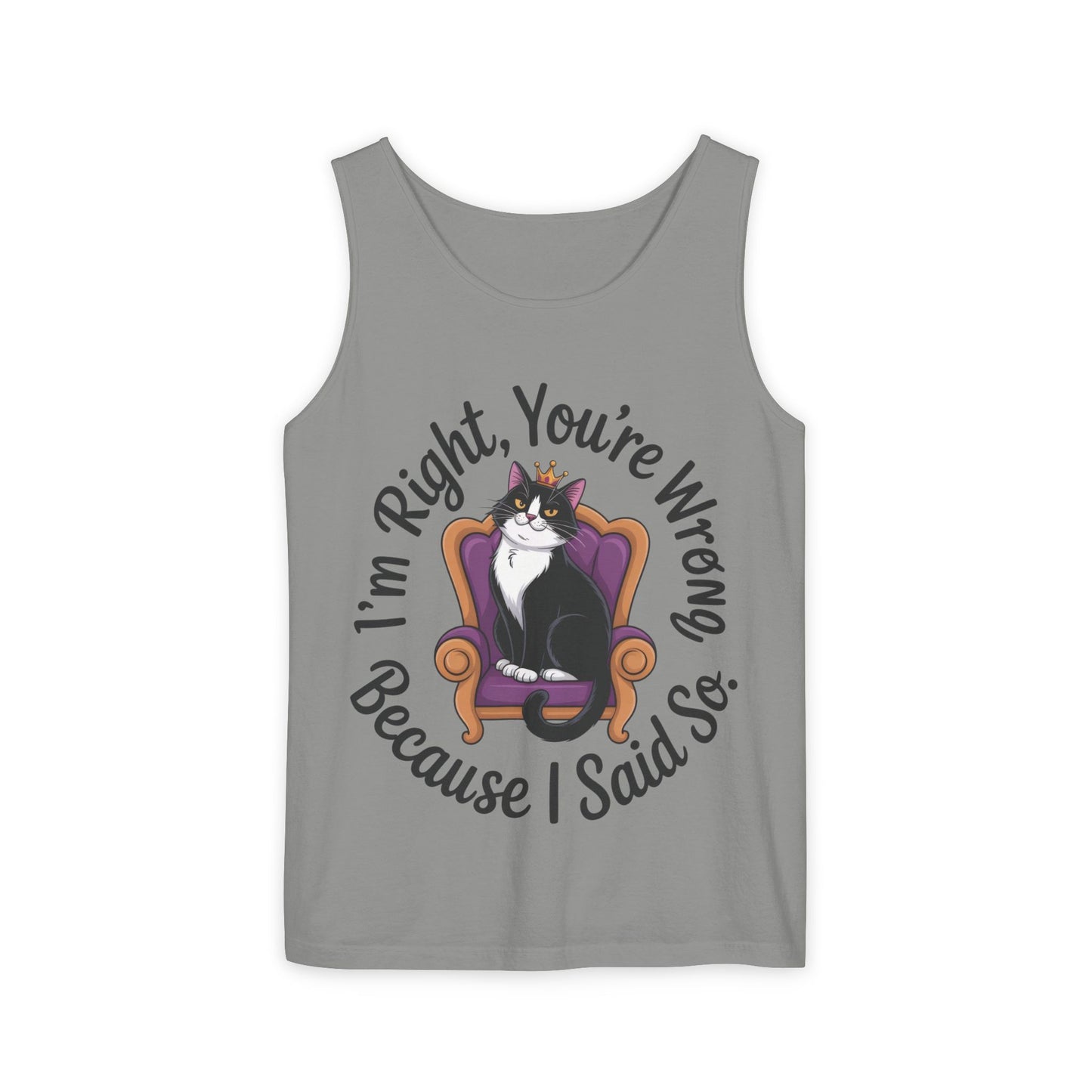Funny Cat Queen Tank Top, Sassy Cat Graphic Tee for Women, Cat Mom Humor Tee Gift, Funny Graphic T-Shirt, I'm Right, You're Wrong Tee