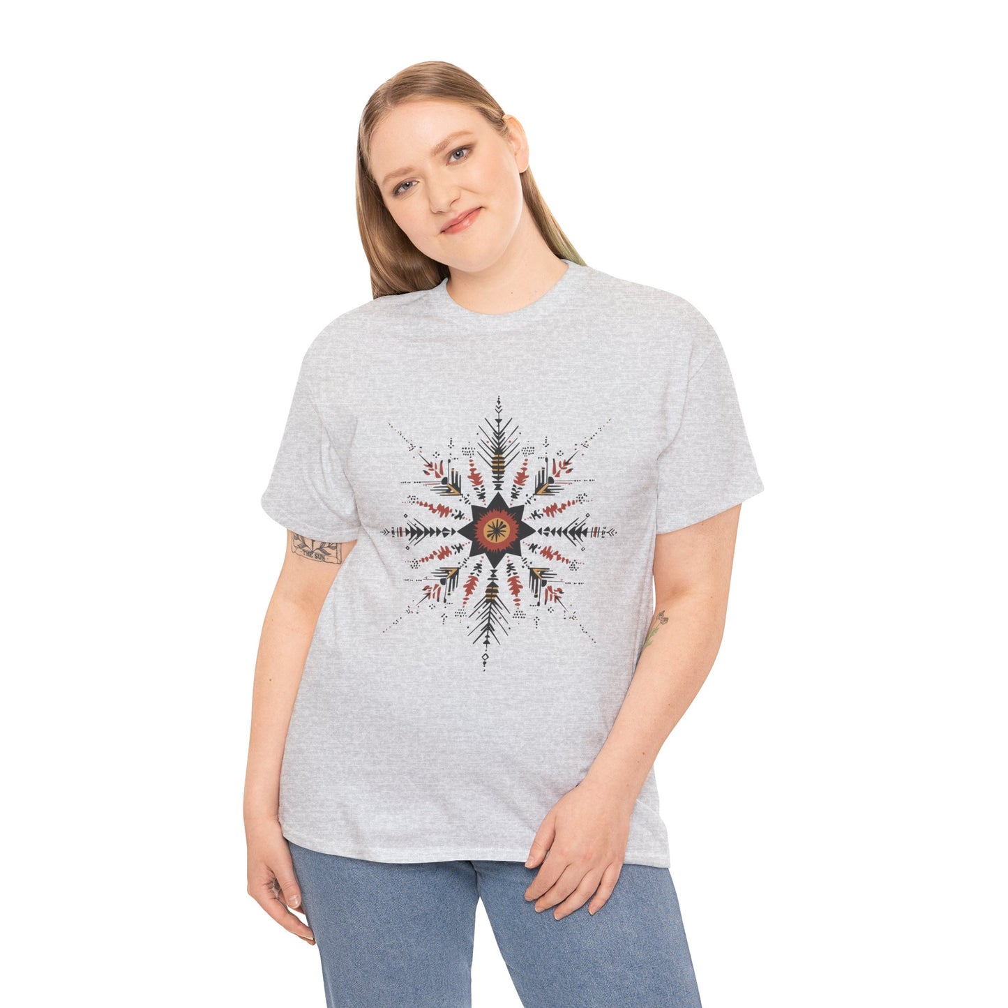 Boho Tribal Mandala Star Women's Cotton Tee, Ethnic Geometric Graphic T-Shirt, Festival Bohemian Style Gift, Bohemian Graphic Tee