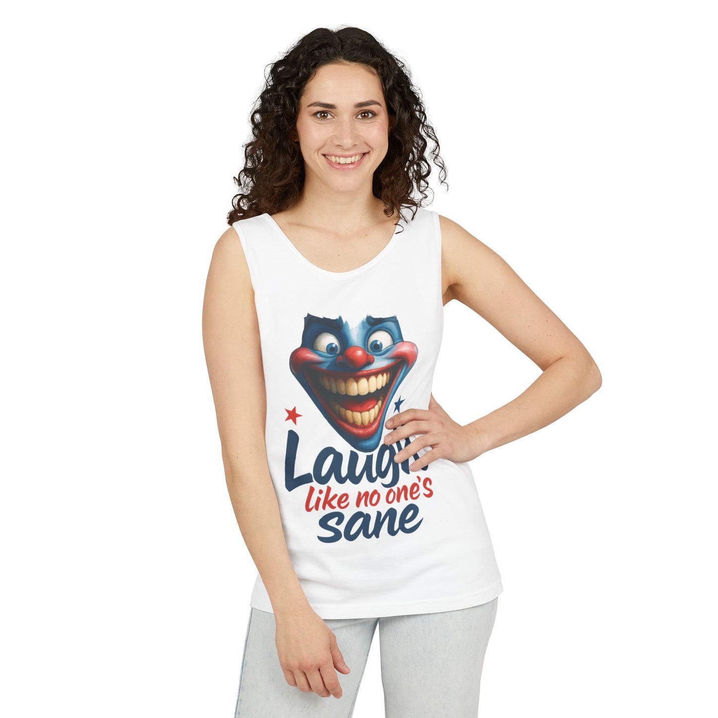 Laugh Out Loud Unisex Tank Top, Funny Graphic Top, Humor Shirt, Summer Apparel, Gift for Clowns, Party Wear
