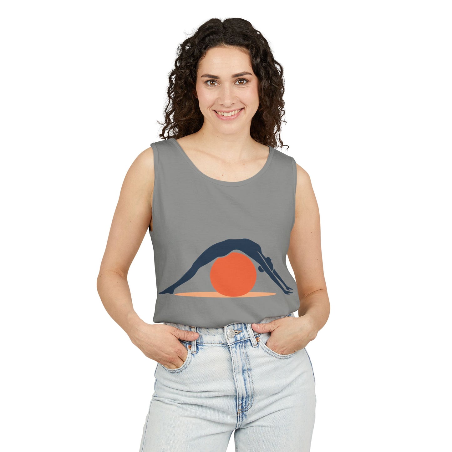 Womens Garment-Dyed Tank Top, Womens Pilates Tank Top, Yoga Fitness Graphic Top, Cute Workout Activewear Shirt