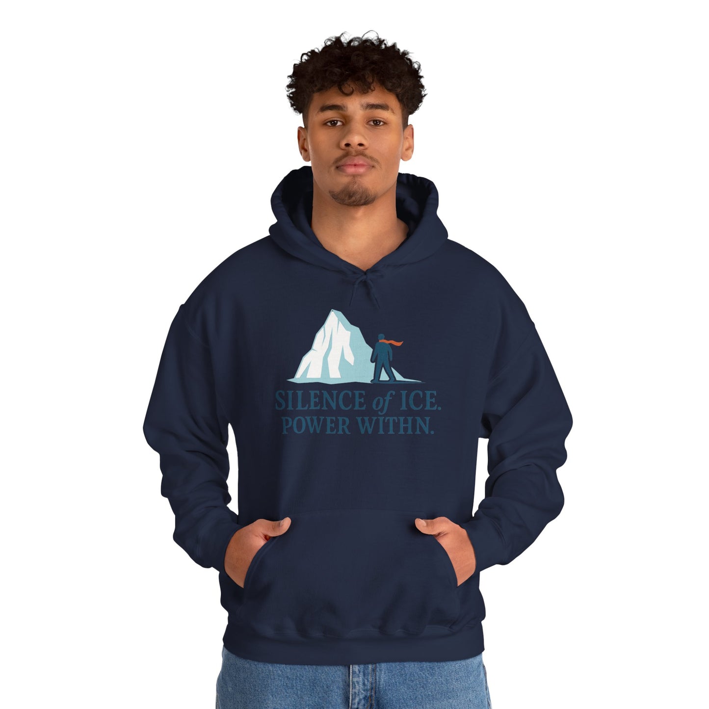 Men's Heavy Blend™ Hooded Sweatshirt, Silence of Ice Power Within Hoodie, Nordic Minimal Iceberg Graphic Streetwear