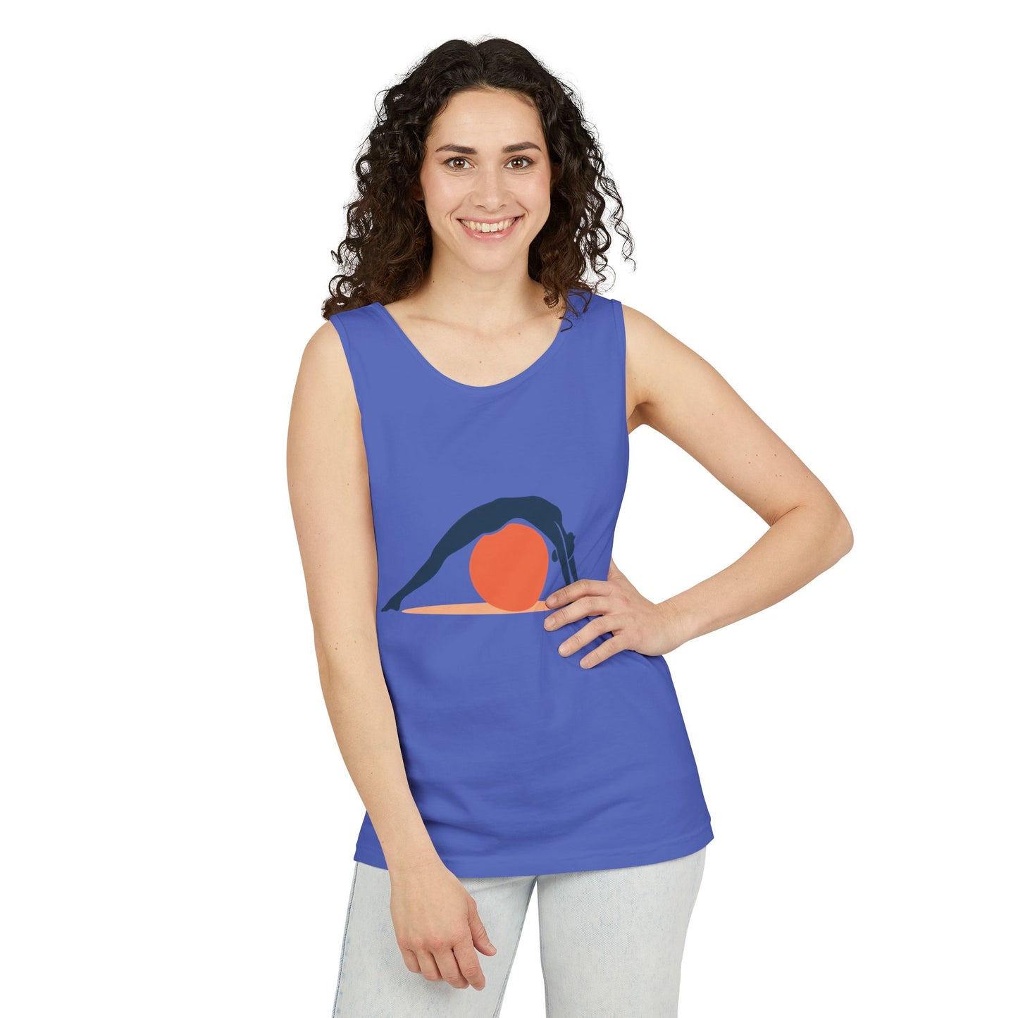 Womens Garment-Dyed Tank Top, Womens Pilates Tank Top, Yoga Fitness Graphic Top, Cute Workout Activewear Shirt