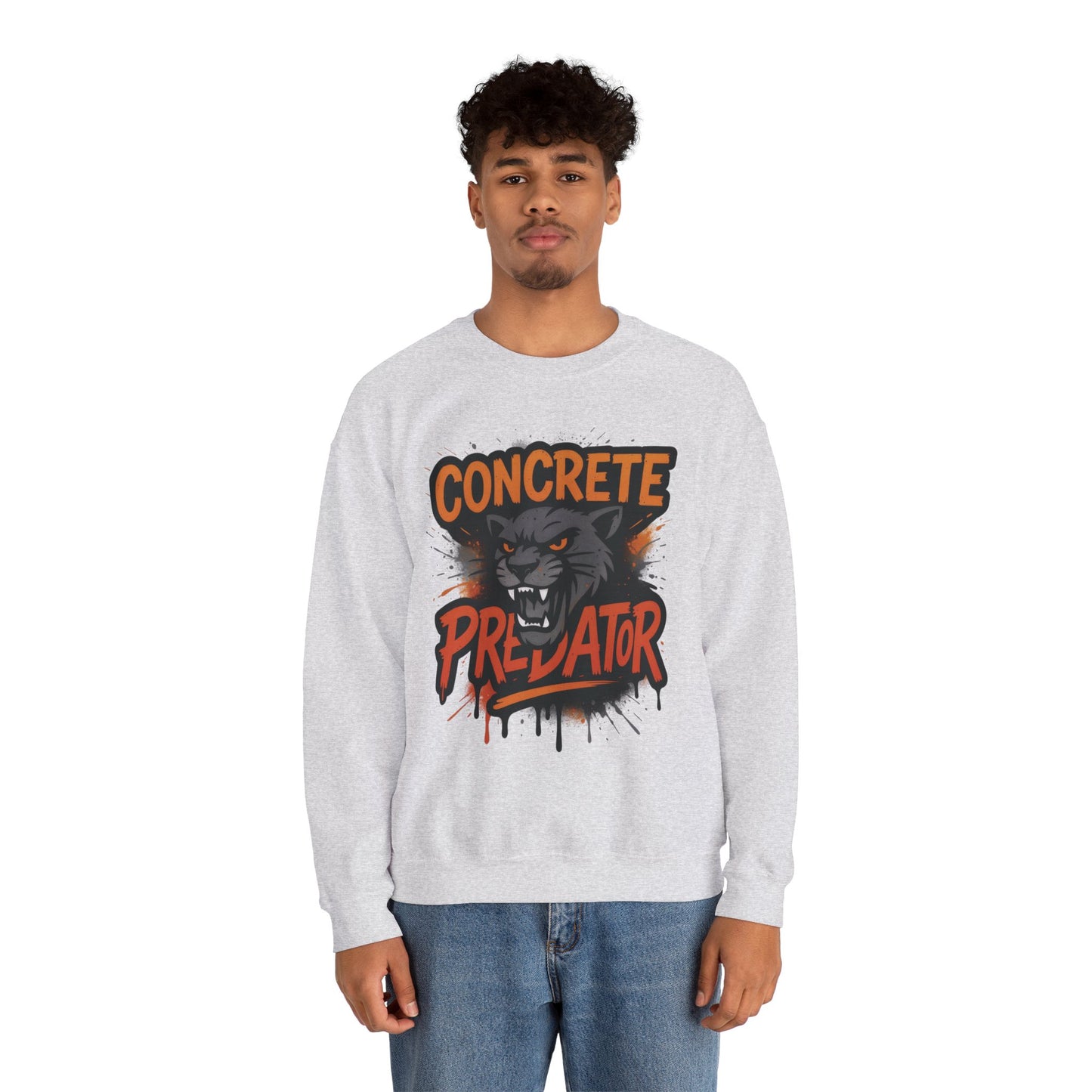Men's Heavy Blend™ Crewneck Sweatshirt, Concrete Predator Mens Panther Crewneck Sweatshirt