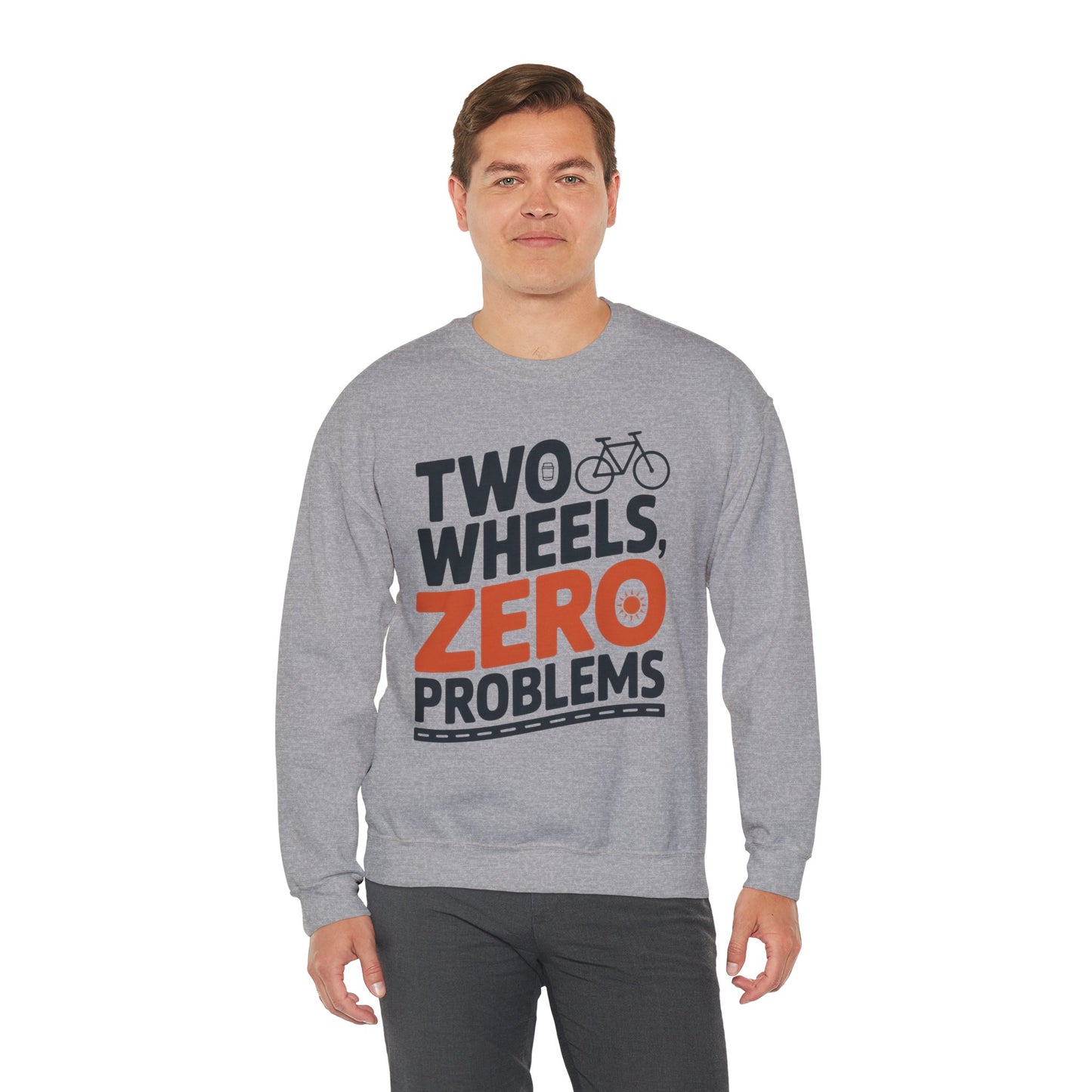 Men's Heavy Blend™ Crewneck Sweatshirt, Two Wheels Zero Problems Mens Casual Biker Sweatshirt, Gift for Cyclists