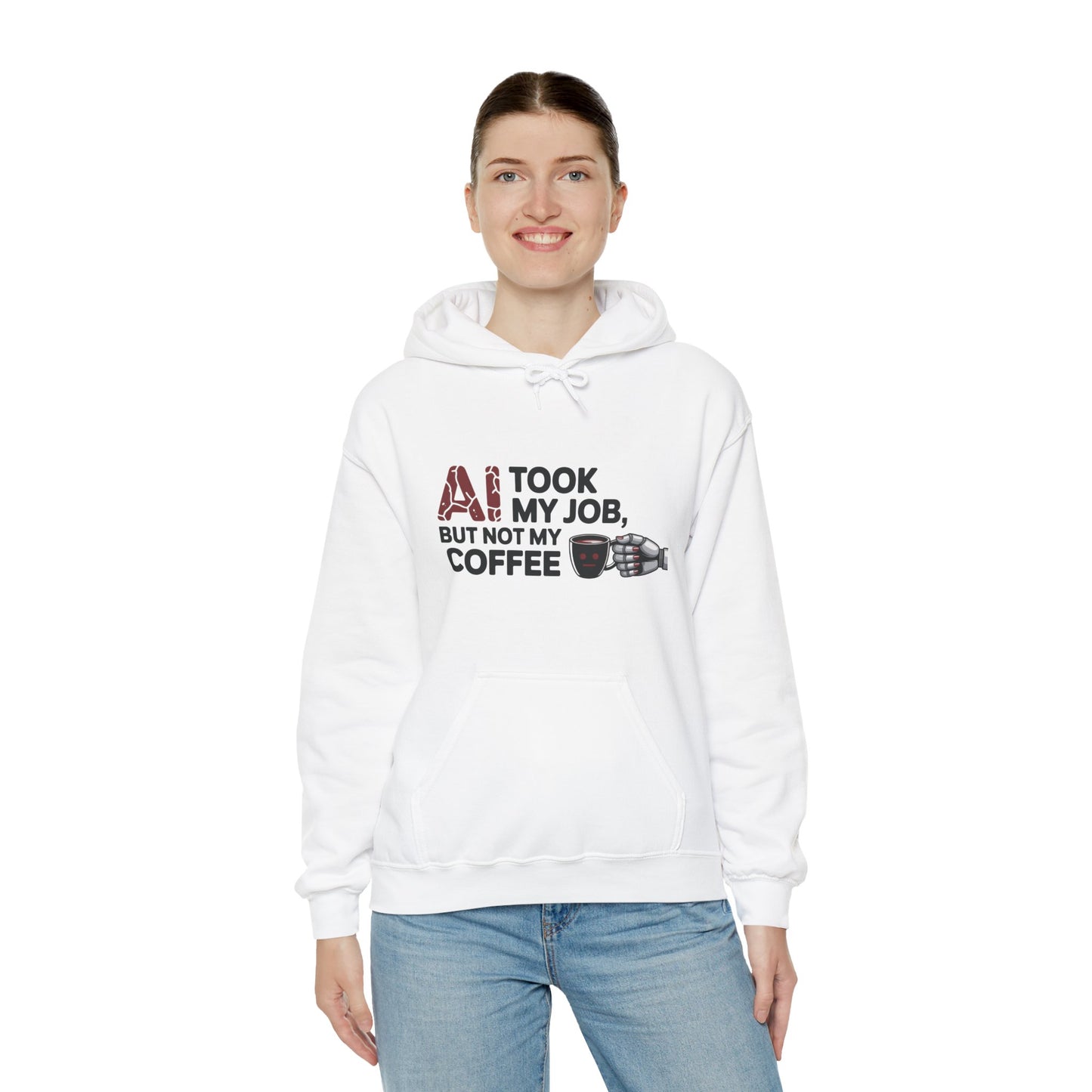 Women's AI Coffee Hoodie, Funny Robot Humor Pullover, Geek Job Joke Sweatshirt Gift, Sarcastic Work Shirt, Office Humor