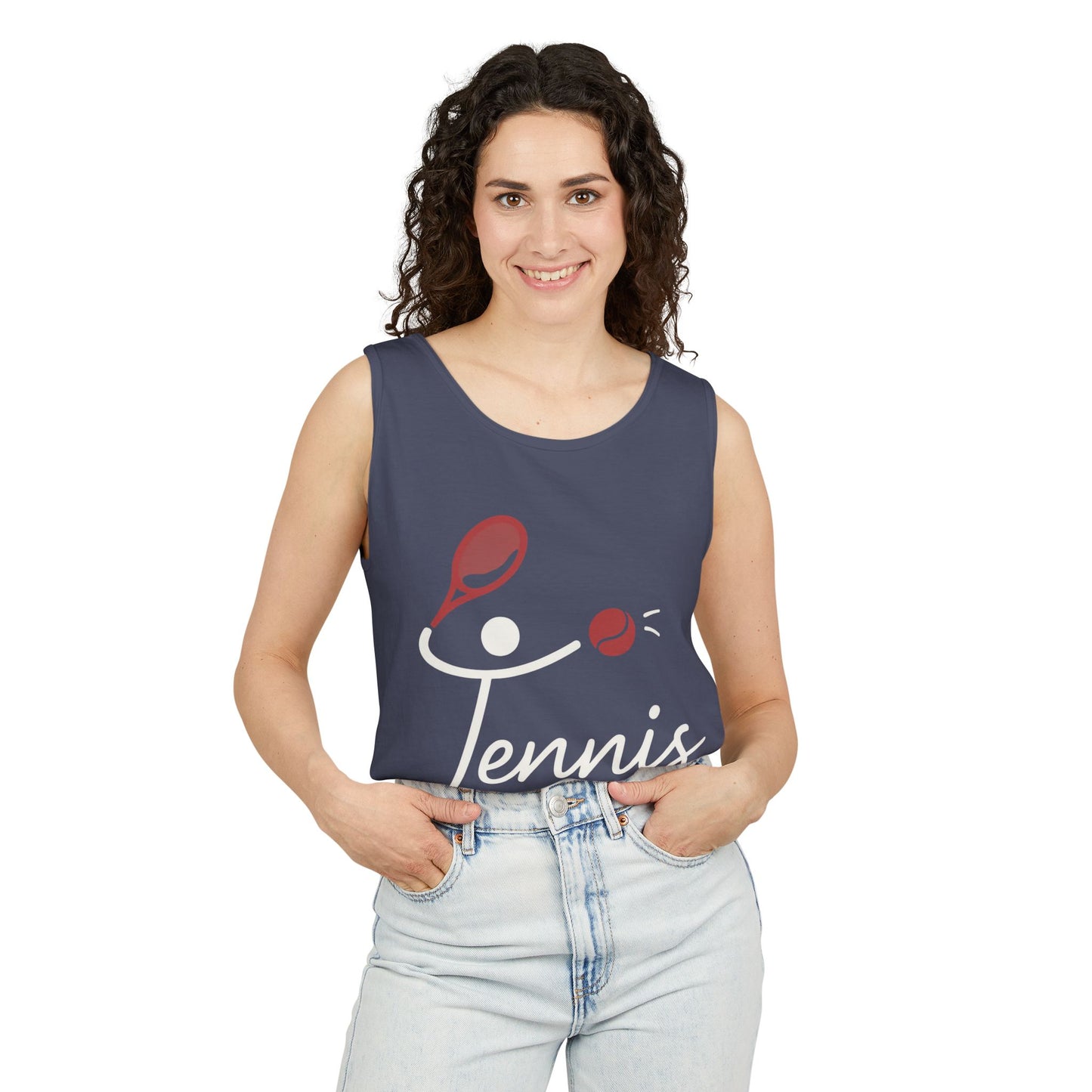 Womens Garment-Dyed Tank Top, Womens Tennis Tank Top, Cute Sports Graphic Top, Workout Gym Activewear Shirt