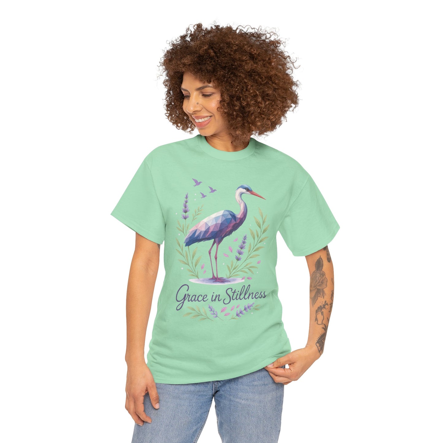 Polygonal Heron Graphic Shirt, Womens Artistic Bird Tee, Nature-Inspired Minimalist Design, Geometric Crane Tee, Bird Lovers Gift